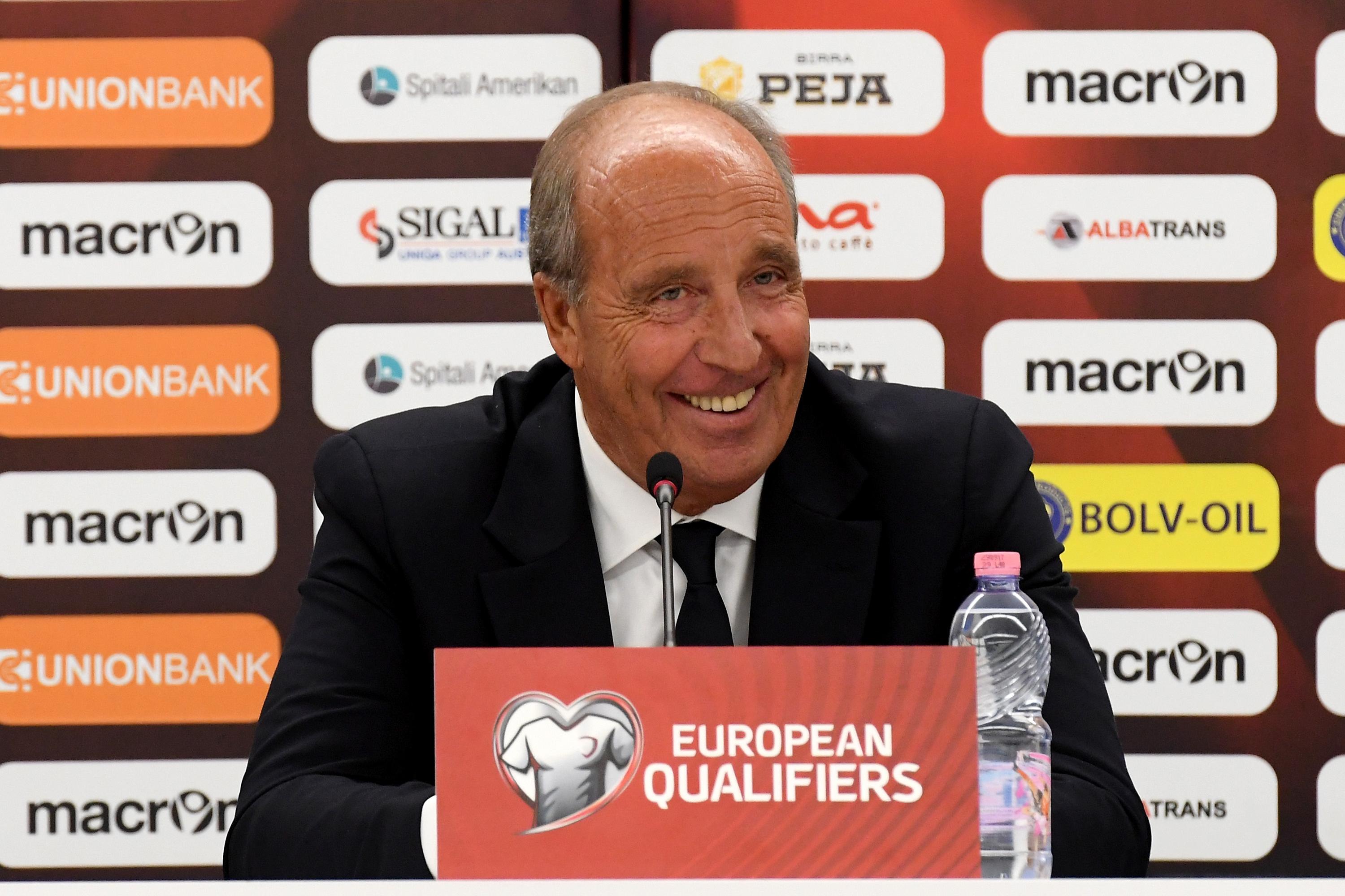 SHKODER, ALBANIA - OCTOBER 08:  Head coach Italy Gian Piero Ventura speaks with a media during a press conference at Loro Borici Stadium on October 8, 2017 in Shkoder, Albania.  (Photo by Claudio Villa/Getty Images)