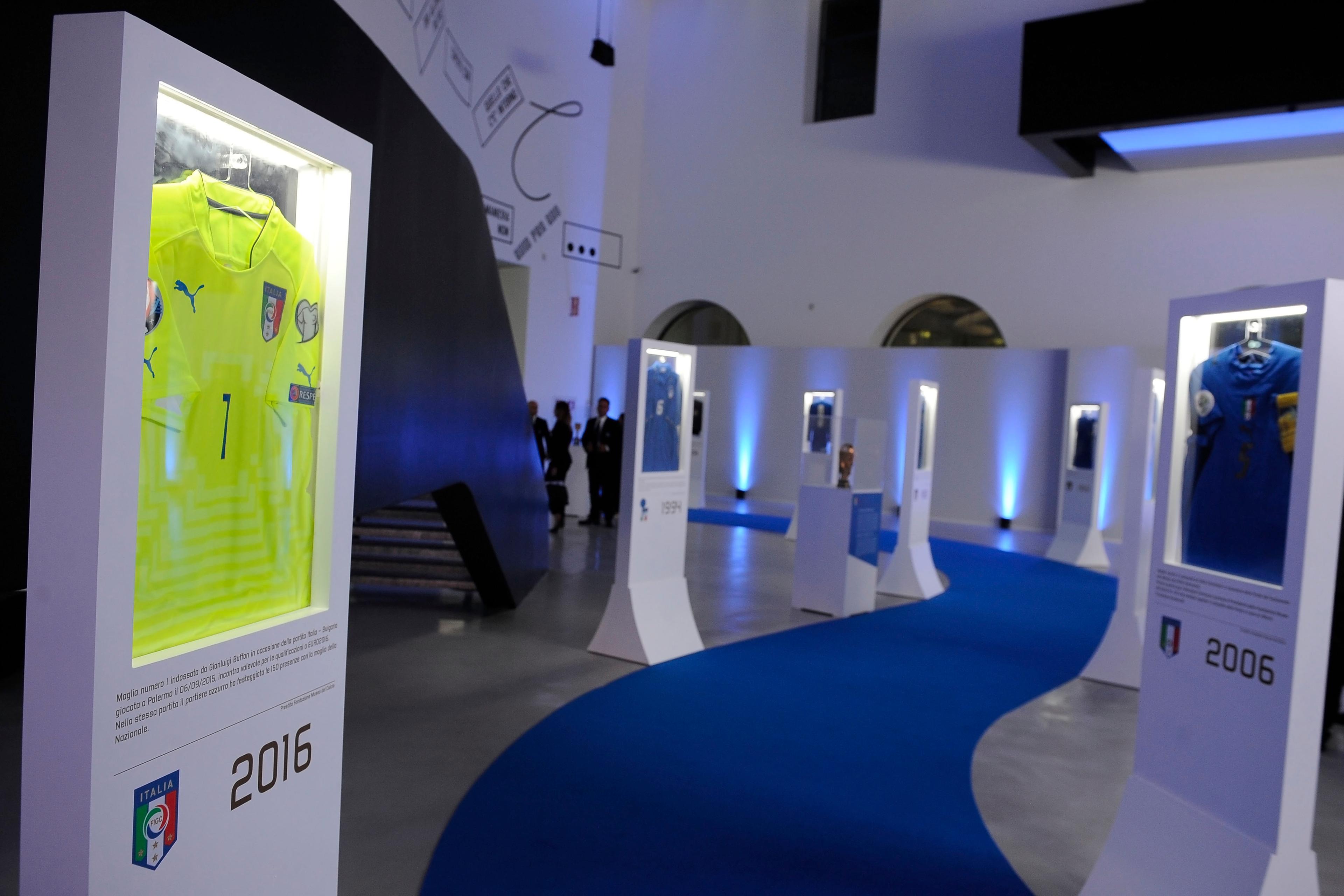 ROME, ITALY - OCTOBER 02:  A general view of the new Italian Football Federation ( FIGC) logo unveiling at Maxxi Museum on October 2, 2017 in Rome, Italy.  (Photo by Marco Rosi/Getty Images)