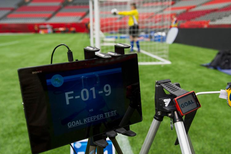 VANCOUVER, BC - JUNE 02: Technicians preform the Goalkeeper Test during Goal Line Technology testing at BC Place Stadium on June 2, 2015 in Vancouver, Canada. (Photo by Rich Lam - FIFA/FIFA via Getty Images)