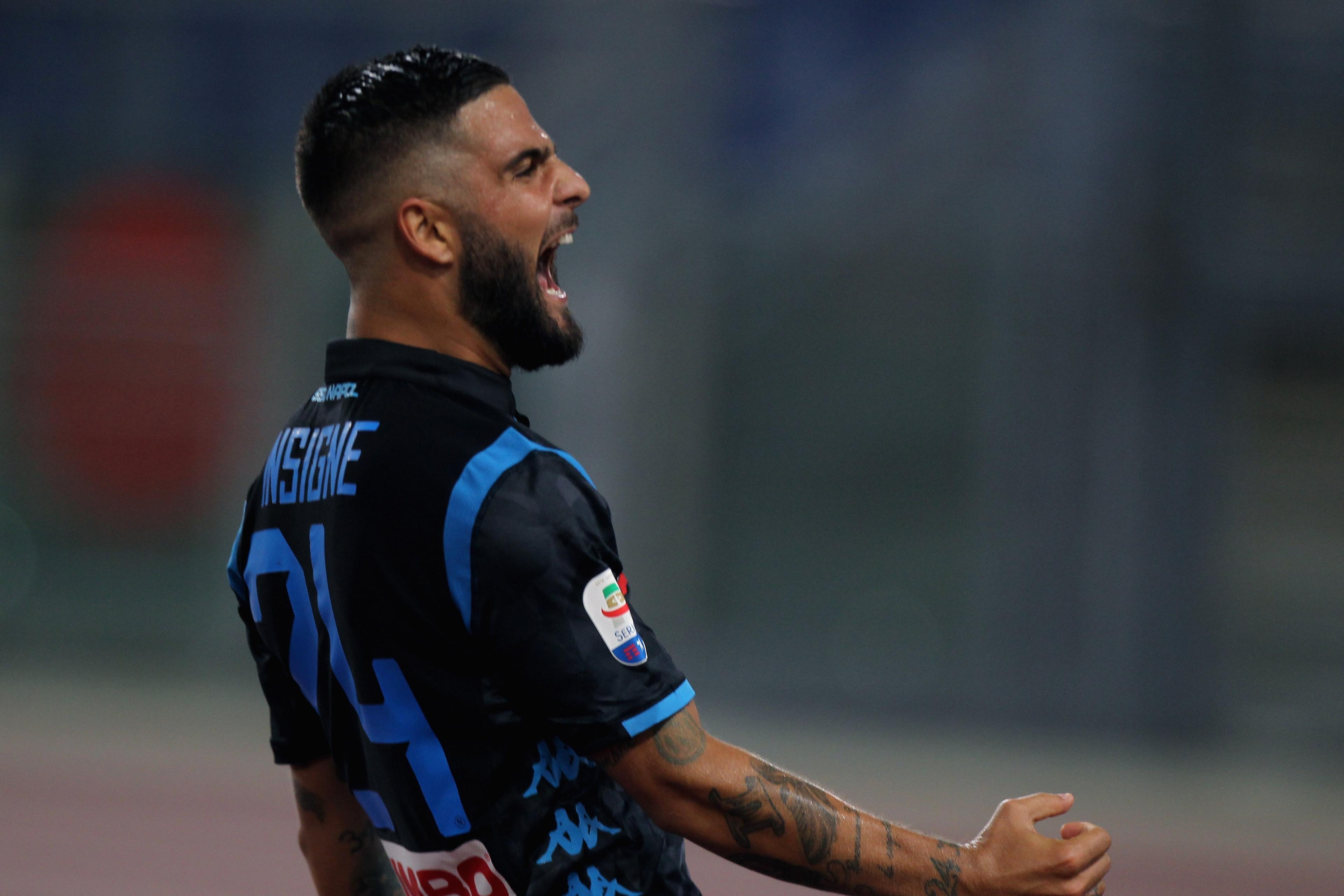 ROME, ITALY - AUGUST 18:  Lorenzo Insigne of SSC Napoli celebrates after scoring his team\\'s second goal during the serie A match between SS Lazio and SSC Napoli at Stadio Olimpico on August 18, 2018 in Rome, Italy.  (Photo by Paolo Bruno/Getty Images)