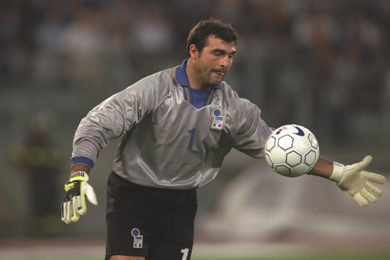 11 Oct 1997:  Angelo Peruzzi of Italy in action during the World Cup Qualifier against England at the Olympic Stadium in Rome, Italy. The game ended 0-0 and England qualified for the World Cup finals.  \\\\ Mandatory Credit: Ben Radford /Allsport