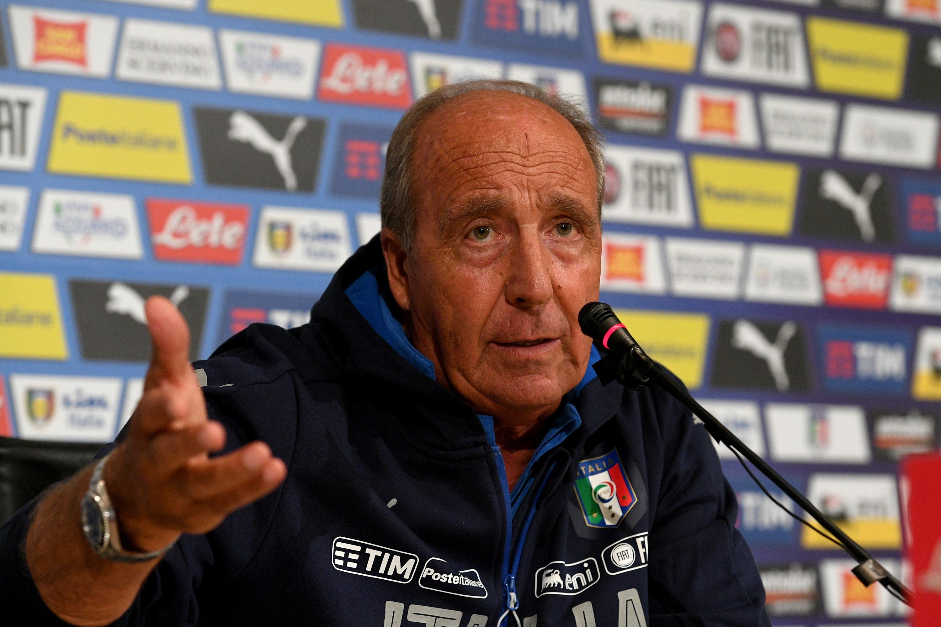 FLORENCE, ITALY - OCTOBER 02:  Head coach Italy Gian Piero Ventura speaks with a media during a press conference at Italy club\\'s training ground at Coverciano on October 2, 2017 in Florence, Italy.  (Photo by Claudio Villa/Getty Images)
