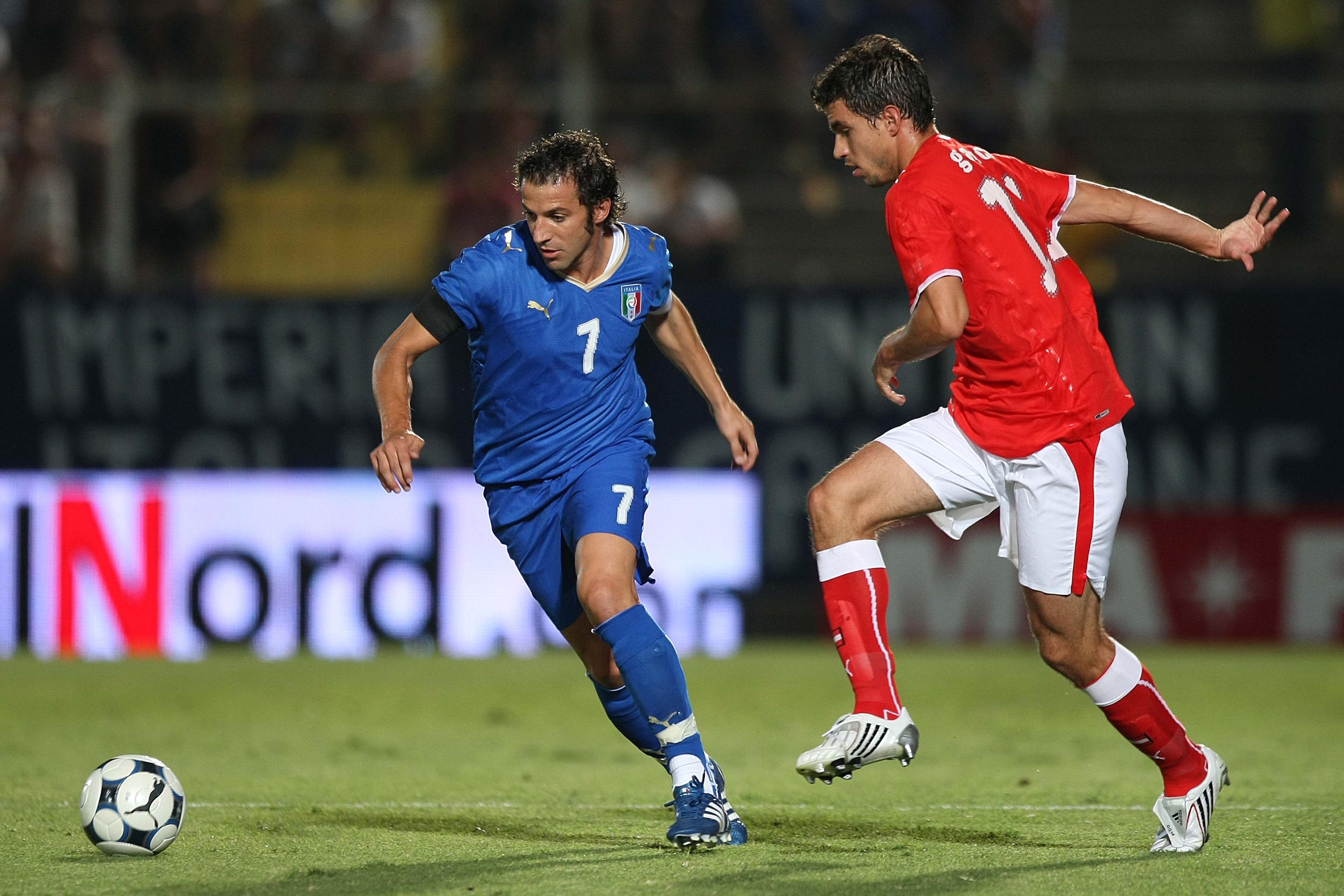 20 August 2008:  Italy \\'s Del Piero and Austria\\'s Garicis action during the friendly match played between Italy and Austriche, at the Ray Stadium in Nice. \\u00A9 Salvatore Giglio/GraziaNeri\\r