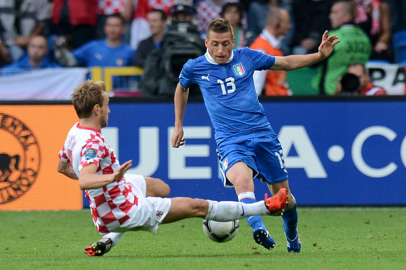 Emanuele GIACCHERINI (Italia), Ivan RAKITIC (Croazia)\\rPoznan 14/06/2012  \"\"Stadion Miejski\"\\rFootball calcio Europeo 2012 Italia Vs Croazia \\rFootball Calcio Euro 2012\\rFoto Insidefoto Alessandro Sabattini\\r\\r\\r
