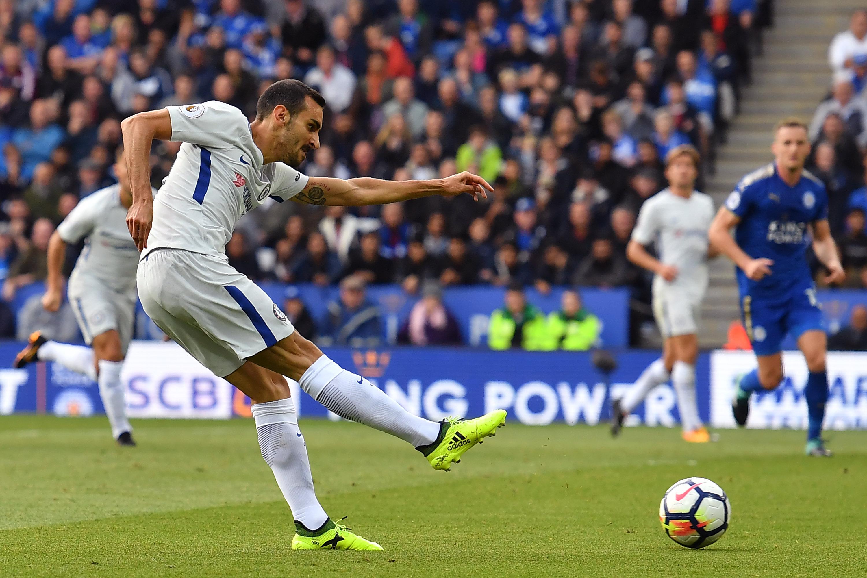Chelsea\\'s Italian defender Davide Zappacosta has an unsuccessful shot during the English Premier League football match between Leicester City and Chelsea at King Power Stadium in Leicester, central England on September 9, 2017.\\nChelsea won the game 2-1. / AFP PHOTO / Ben STANSALL / RESTRICTED TO EDITORIAL USE. No use with unauthorized audio, video, data, fixture lists, club/league logos or \\'live\\' services. Online in-match use limited to 75 images, no video emulation. No use in betting, games or single club/league/player publications.  /         (Photo credit should read BEN STANSALL/AFP/Getty Images)