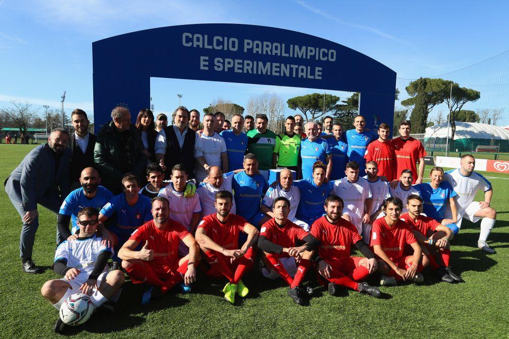 ROME, ITALY - JANUARY 30:  Italian football federation (FIGC ) paralympic soccer division players pose during a friendly match at Giulio Onesti sport centre on January 30, 2020 in Rome, Italy.  (Photo by Paolo Bruno/Getty Images)