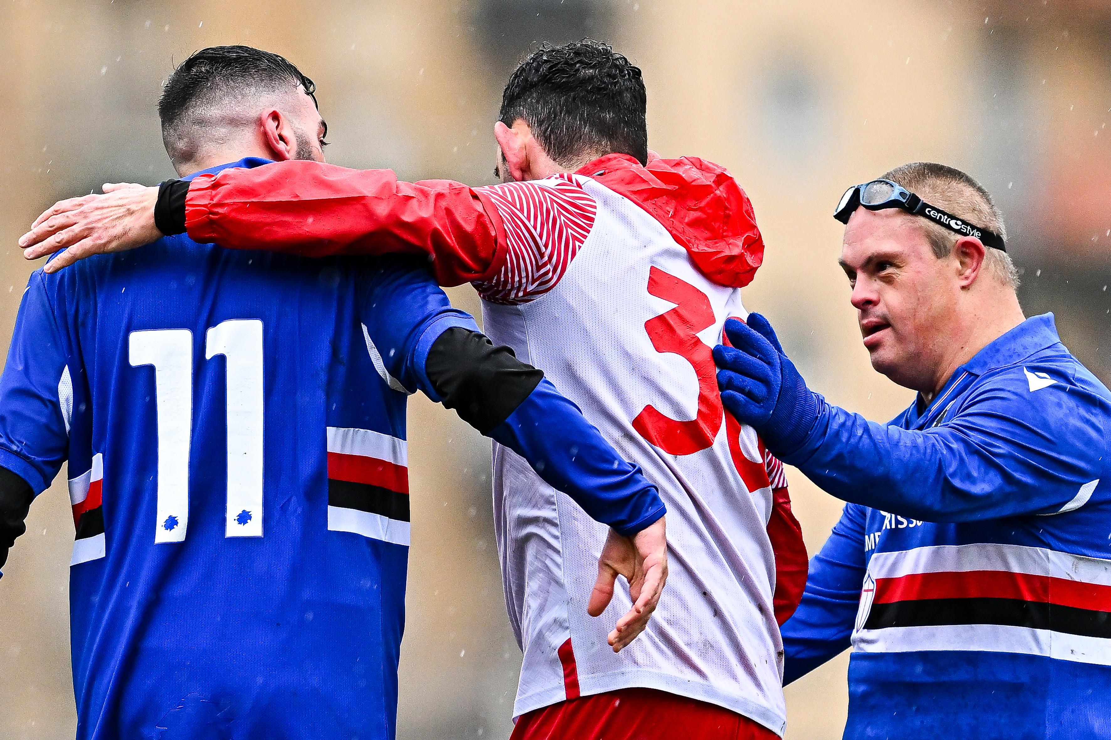 GENOA, ITALY - DECEMBER 03: Scenes from a match played between Sampdoria and Bic Genova during a Figc event for the International Day of Persons with Disabilities at Campo sportivo Sciorba on December 3, 2022 in Genoa, Italy. (Photo by Simone Arveda/Getty Images)