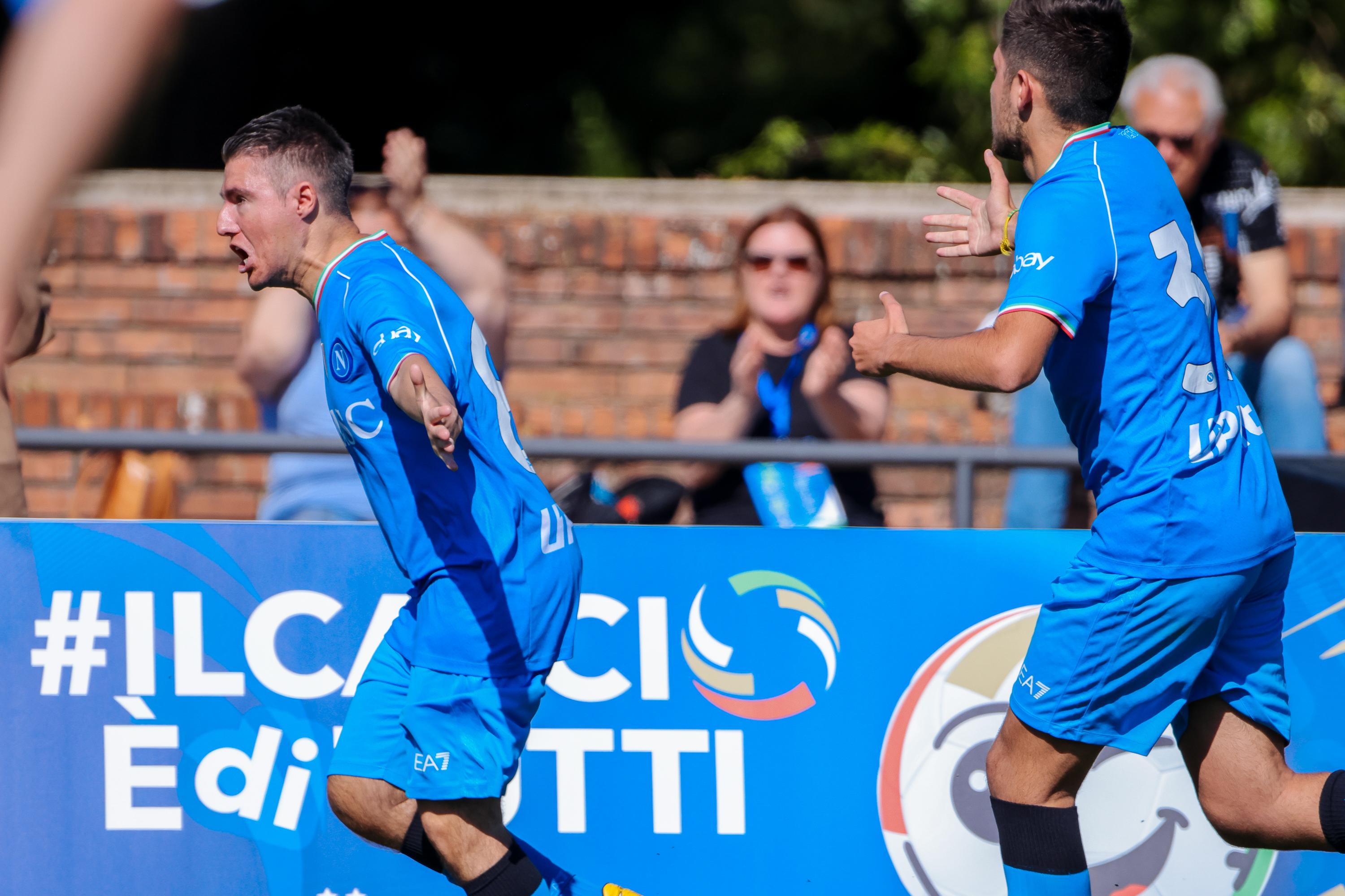TIRRENIA, ITALY - MAY 18: Player celebrates after scoring goal during match of National Final DCPS FIGC at Centro di Preparazione Olimpica on May 18, 2024 in Tirrenia, Italy. (Photo by Fabio Patamia/Getty Images)