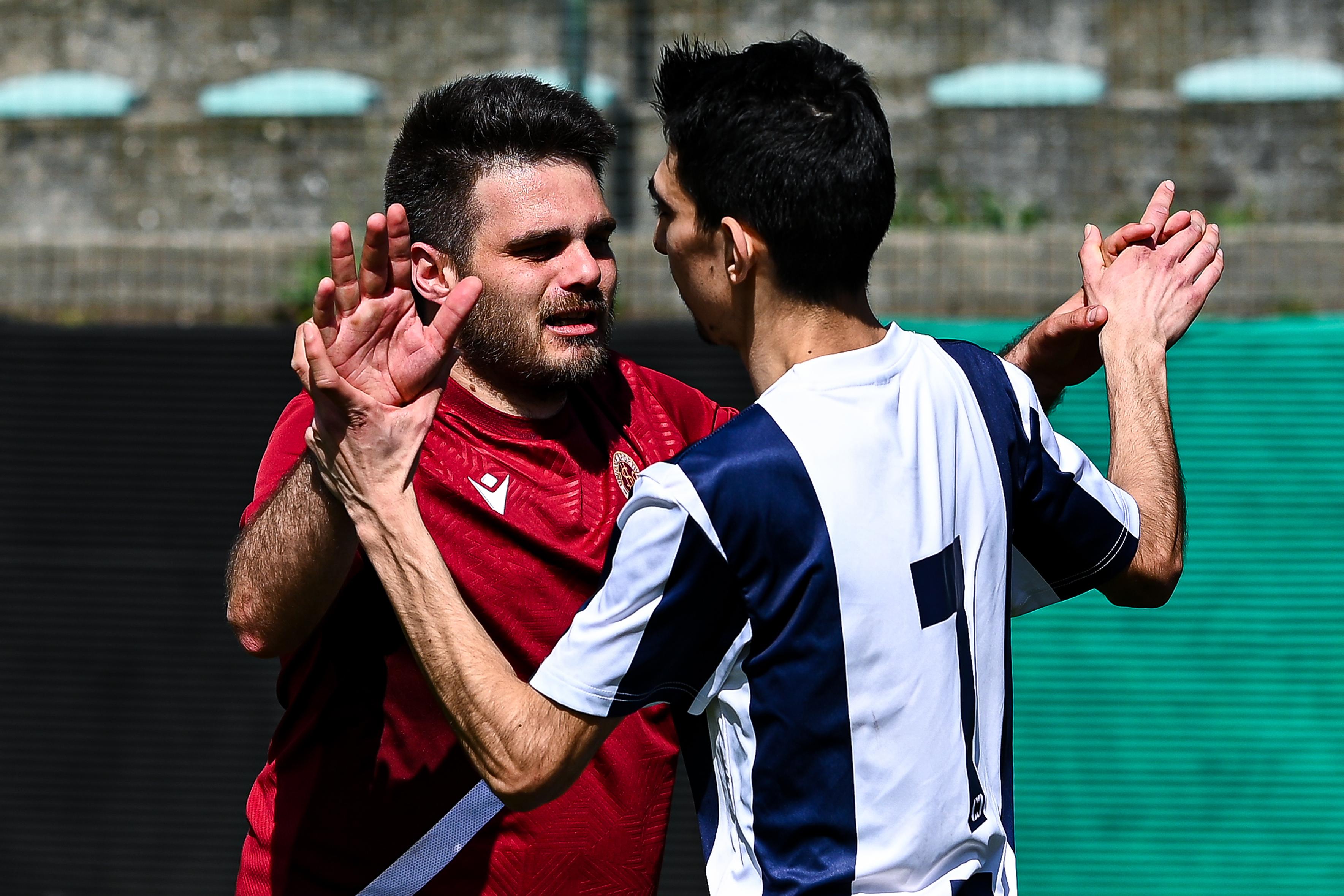 GENOA, ITALY - APRIL 13: Scenes from the match between Citt\\u00E0 di Savona and Nuova Arlecchino Livorno during the DCPS Liguria finals at Campo Sportivo Guerrino Strinati on April 13, 2024 in Genoa, Italy. (Photo by Simone Arveda/Getty Images)