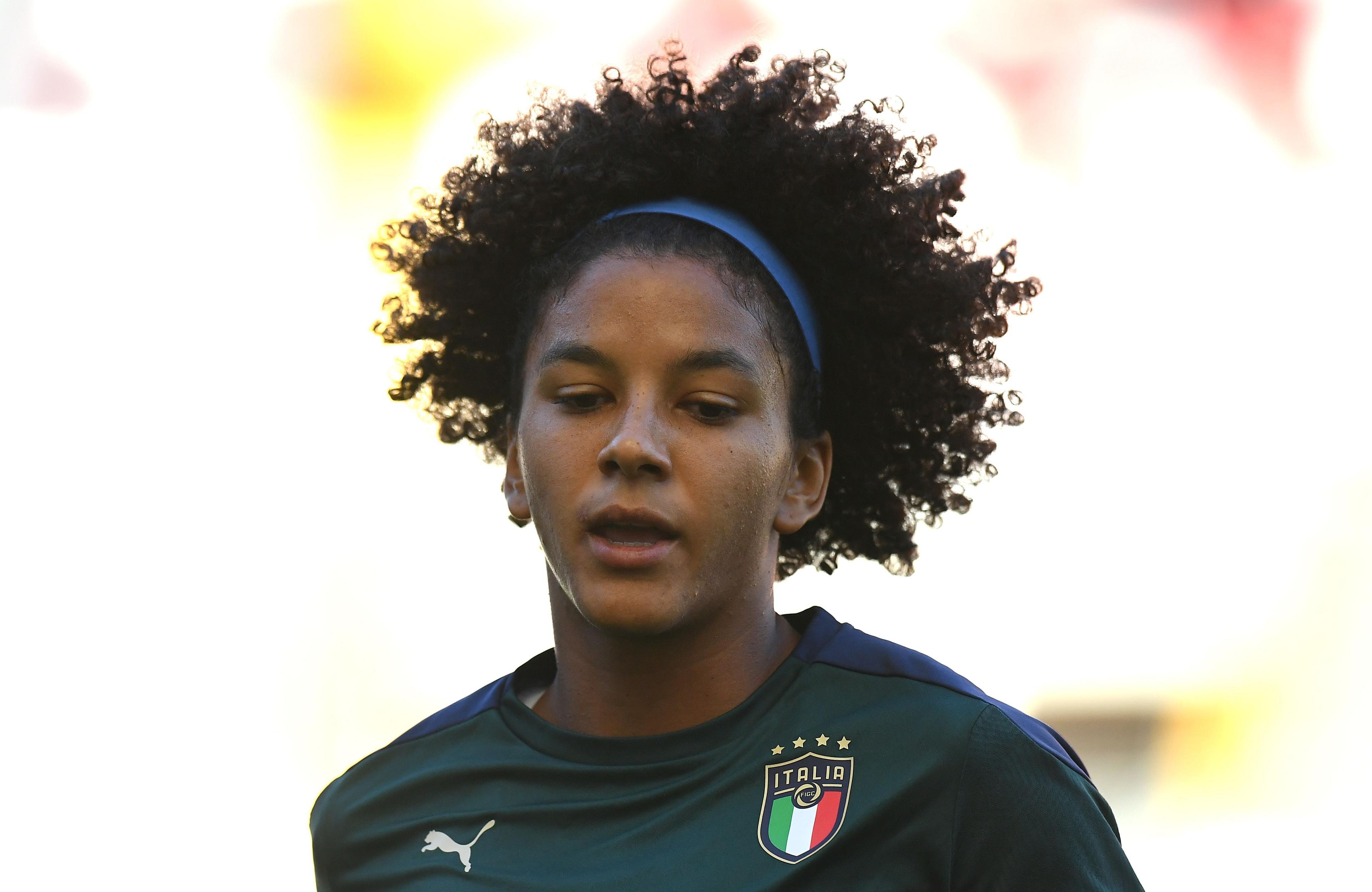 TRIESTE, ITALY - SEPTEMBER 17: Sara Gama of Italy Women warms up before the FIFA Women's World Cup 2023 Qualifier group G match between Italy and Moldova at Stadio Nereo Rocco on September 17, 2021 in Trieste , Italy. (Photo by Alessandro Sabattini/Getty Images)