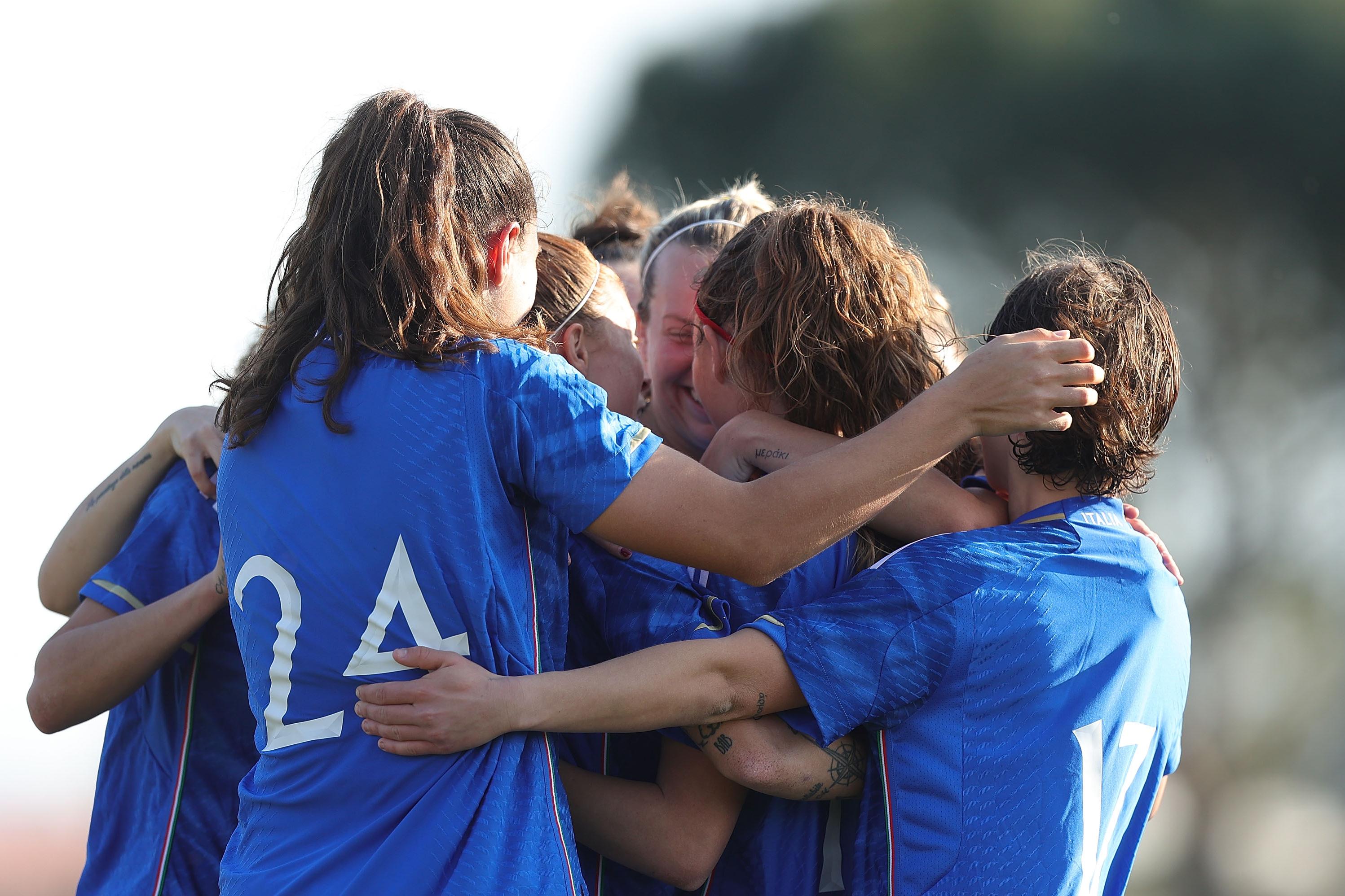 FLORENCE, ITALY - FEBRUARY 20: Benedetta Glionna of Italy Women U23 celebrates after scoring a goal during the international friendly match between Italy U23 and Sweden U23 at Centro Tecnico Federale di Coverciano on February 20, 2023 in Florence, Italy.  (Photo by Gabriele Maltinti/Getty Images) *** Local Caption *** Benedetta Glionna