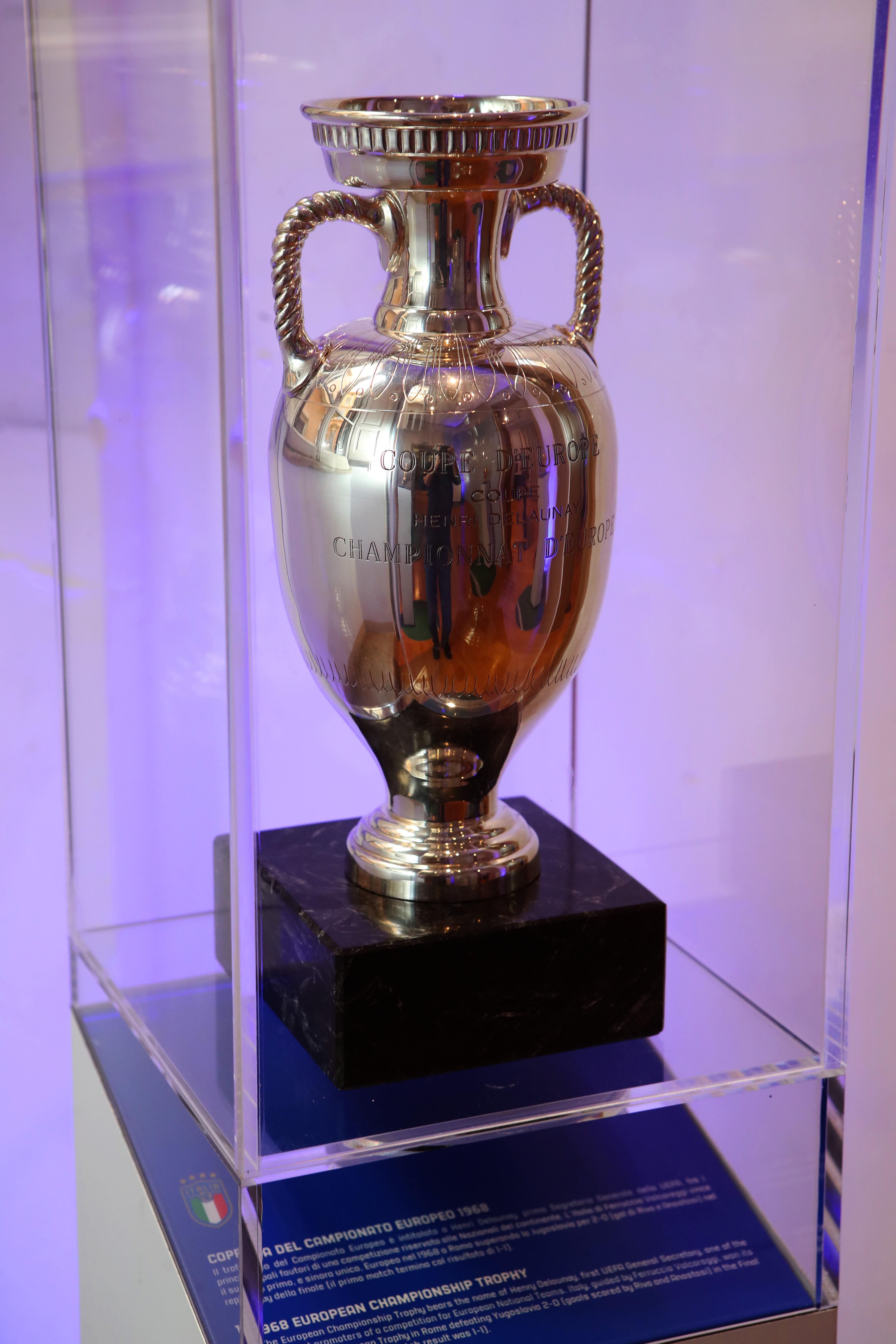 ROME, ITALY - NOVEMBER 16: A general view of FIGC 'Sfumature Di Azzurro' exhibition at Museo Napoleonico on November 16, 2023 in Rome, Italy. (Photo by Paolo Bruno/Getty Images)