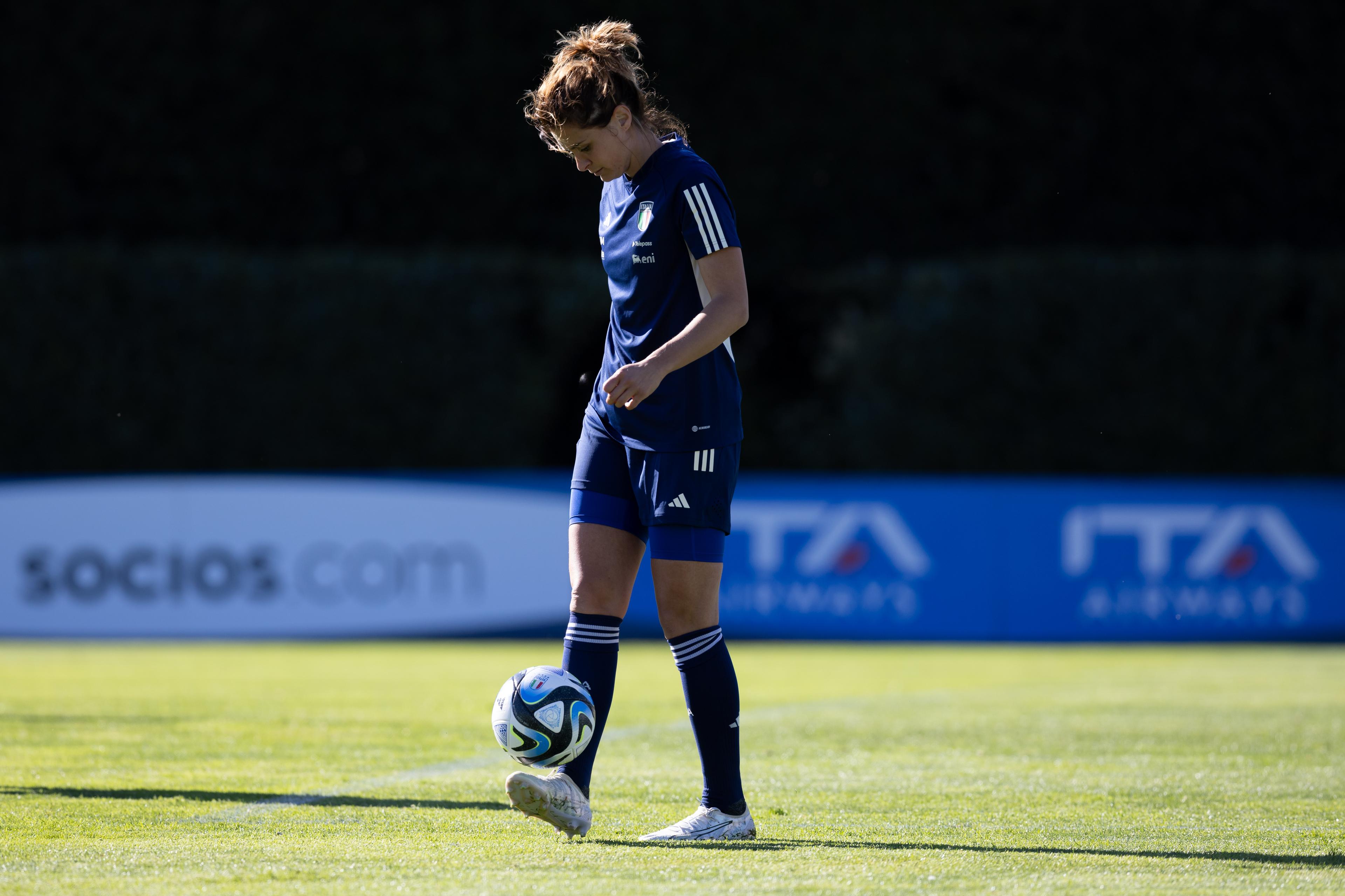 FLORENCE, ITALY - APRIL 03: Cristiana Girelli of Italy during the Italy Women Training Session at Centro Tecnico Federale di Coverciano on April 03, 2023 in Florence, Italy. (Photo by Emmanuele Ciancaglini/Getty Images)