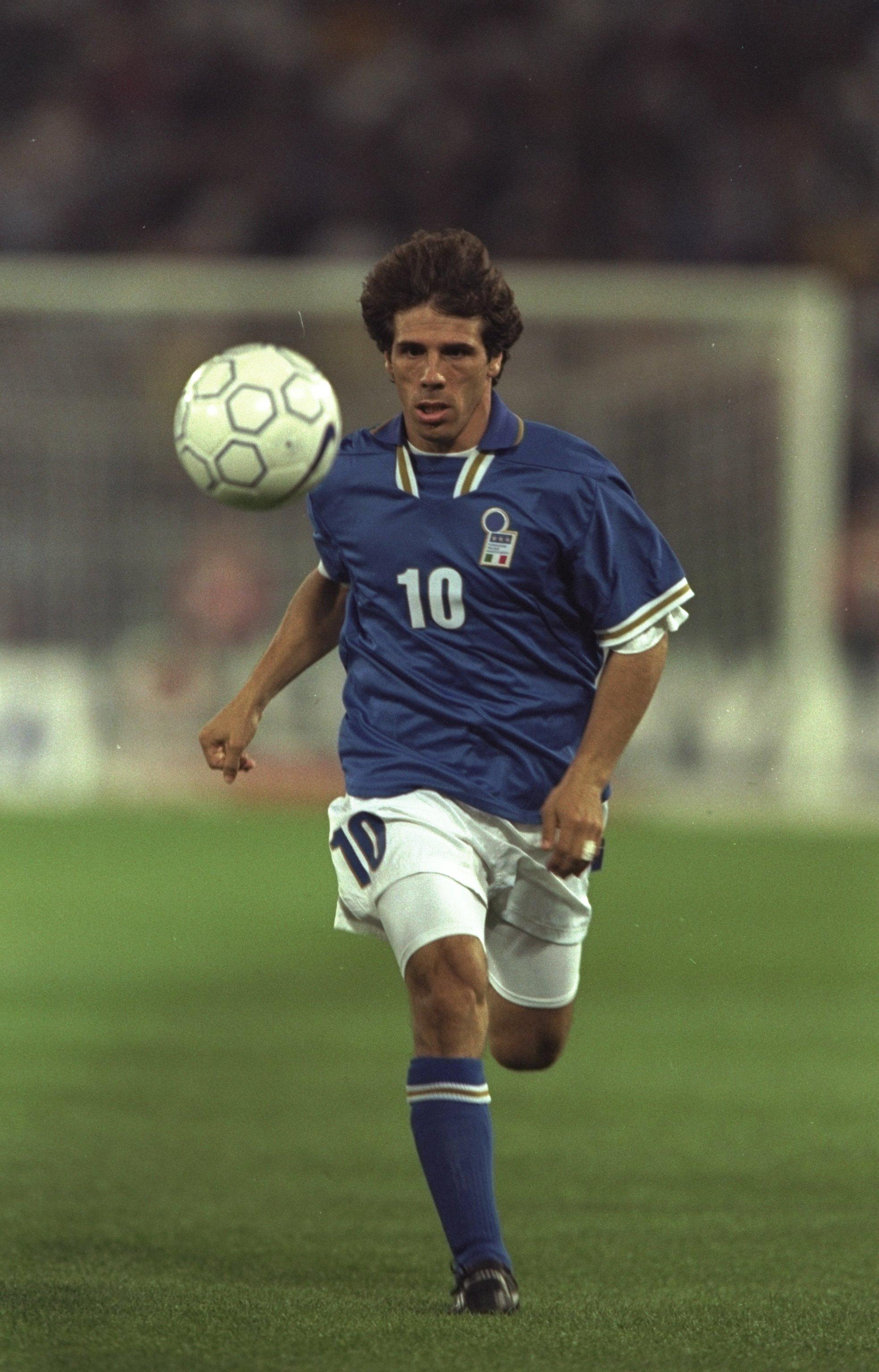 11 Oct 1997: Gianfranco Zola of Italy in action during the World Cup Qualifier against England at the Olympic Stadium in Rome, Italy. The game ended 0-0 and England qualified for the World Cup finals. \\\\ Mandatory Credit: Ben Radford /Allsport