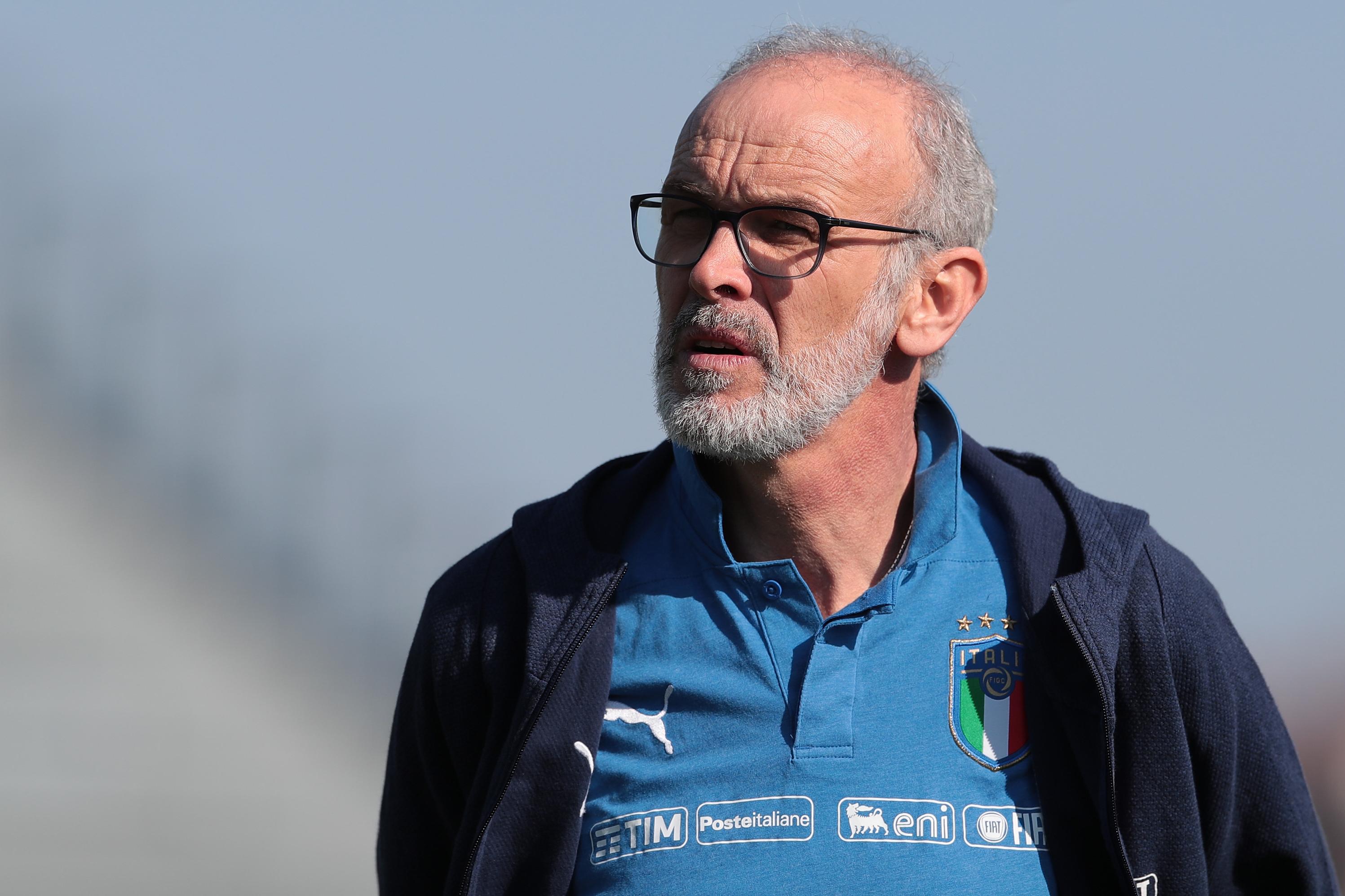 BUSTO ARSIZIO, ITALY - MARCH 21: Italy U20 head coach Paolo Nicolato looks on during the International Friendly match between Italy U20 and Czech Republic U20 on March 21, 2019 in Busto Arsizio, Italy. (Photo by Emilio Andreoli/Getty Images)