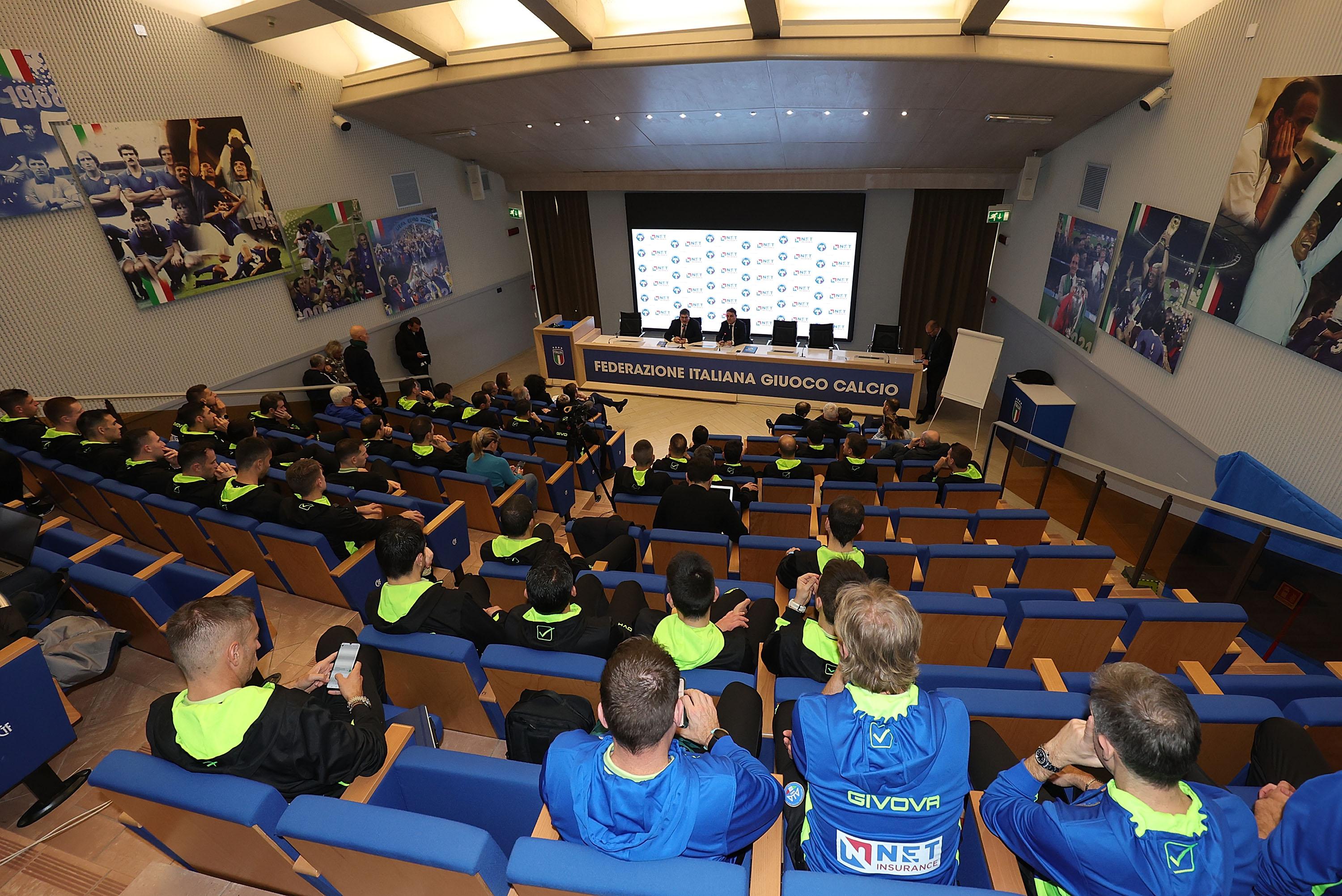 FLORENCE, ITALY - FEBRUARY 13: General view during press conference at Centro Tecnico Federale di Coverciano on February 13, 2025 in Florence, Italy. (Photo by Gabriele Maltinti - FIGC/FIGC via Getty Images)