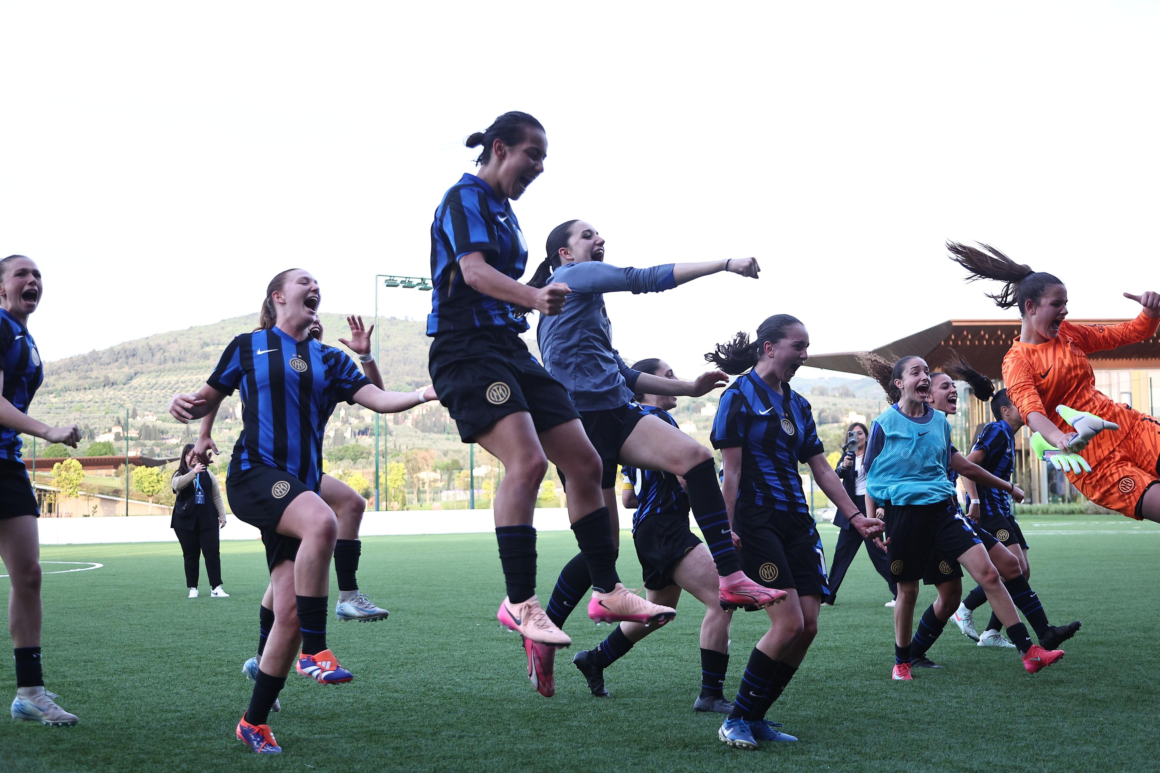 Final joy (Inter Women) ; April 27 ; 2025 - Football : Italian Women’s Championship Primavera 2024-2025 ; Semifinal; match between Inter 0-0 Roma at Viola Park Stadium ; Firenze, Italy; ;( photo by aicfoto)(ITALY) [0855]