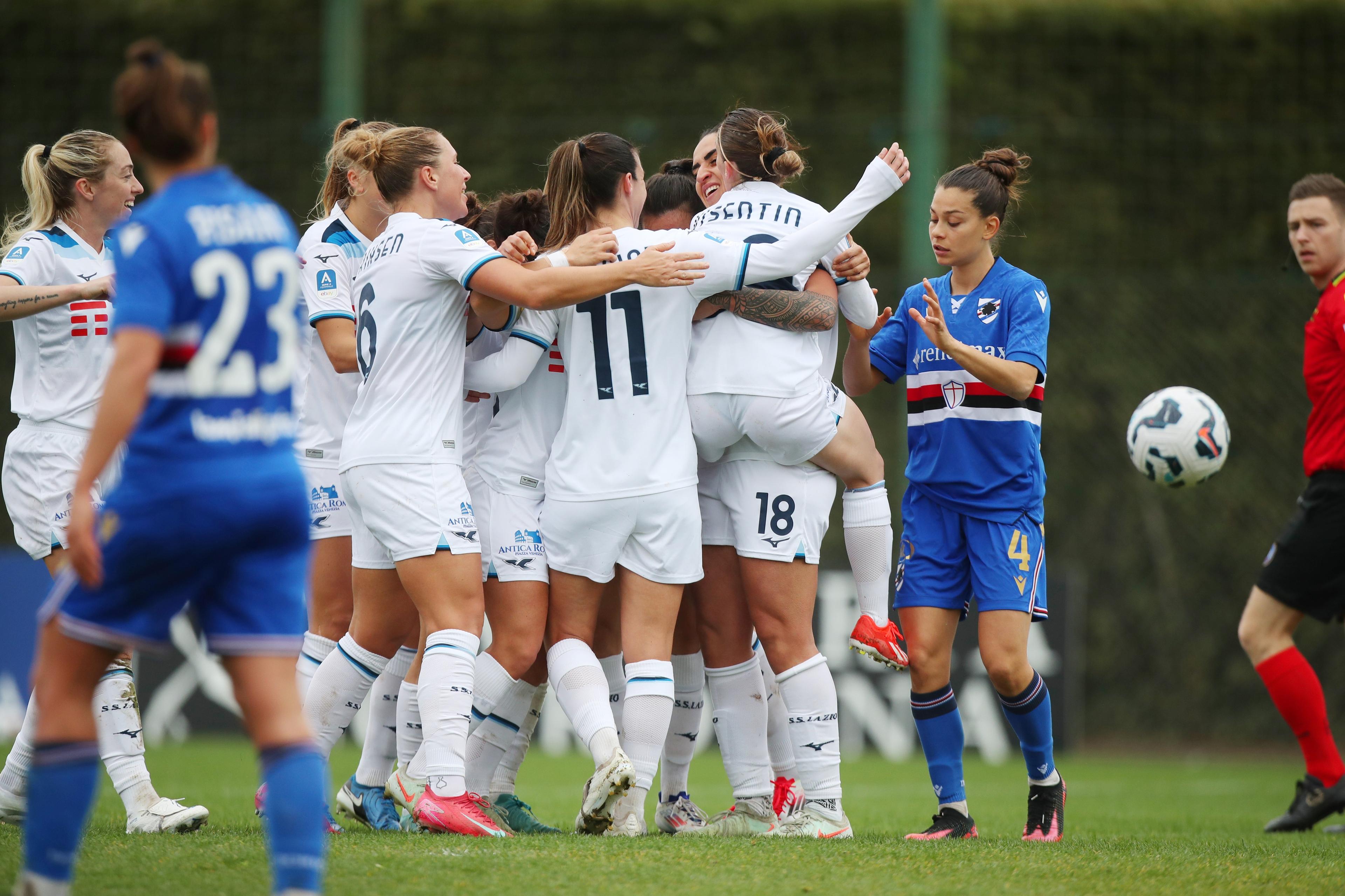 ROME, ITALY - MARCH 01: Martina Piemonte of SS Lazio women celebrates after scoring the team\\'s second goal during women Serie A playoff group A match between SS Lazio and Sampdoria at Formello sport centre on March 01, 2025 in Rome, Italy. (Photo by Paolo Bruno/Getty Images)