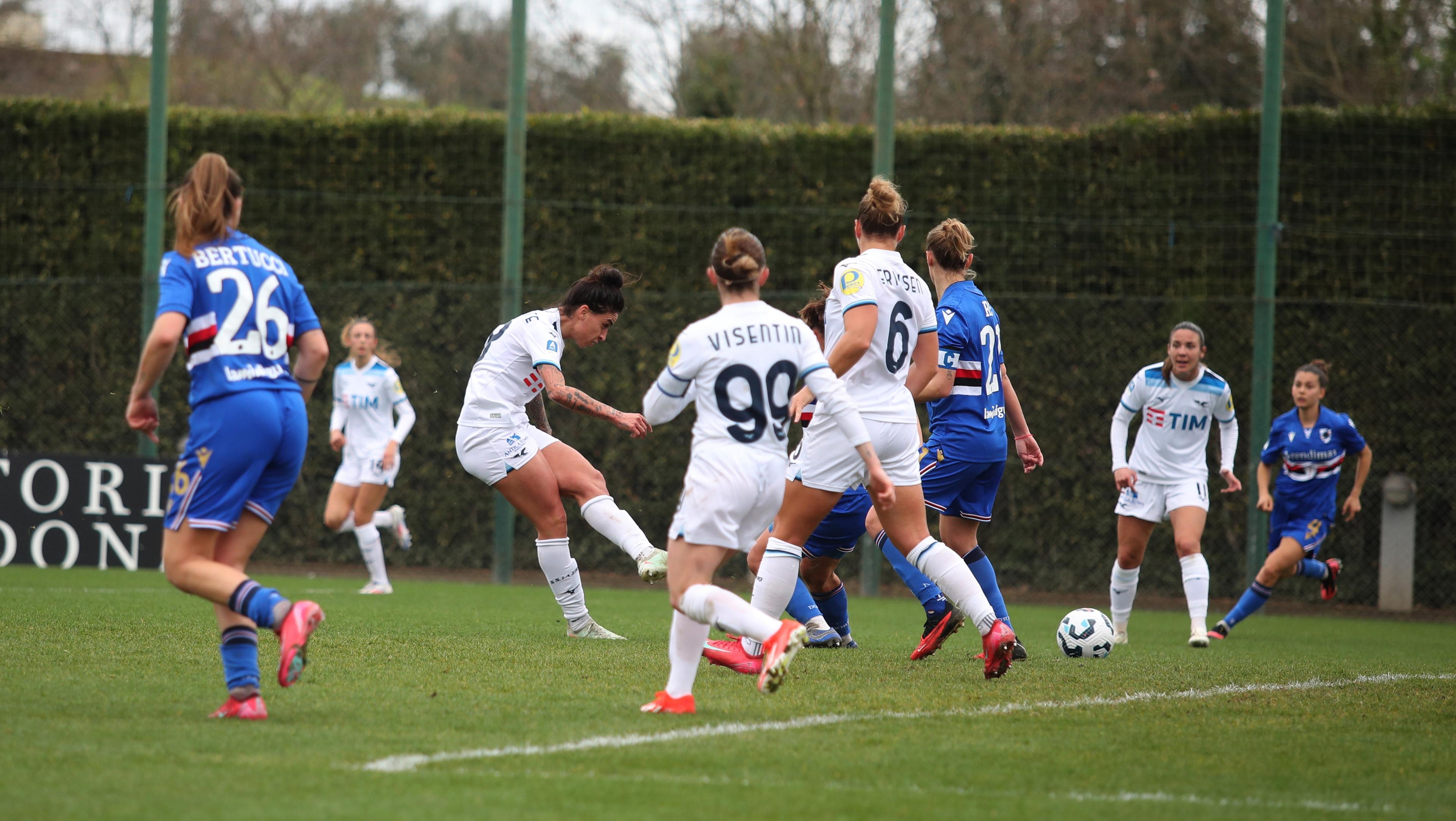 ROME, ITALY - MARCH 01: Martina Piemonte of SS Lazio women scores the team's third goal during women Serie A playoff group A match between SS Lazio and Sampdoria at Formello sport centre on March 01, 2025 in Rome, Italy. (Photo by Paolo Bruno/Getty Images)