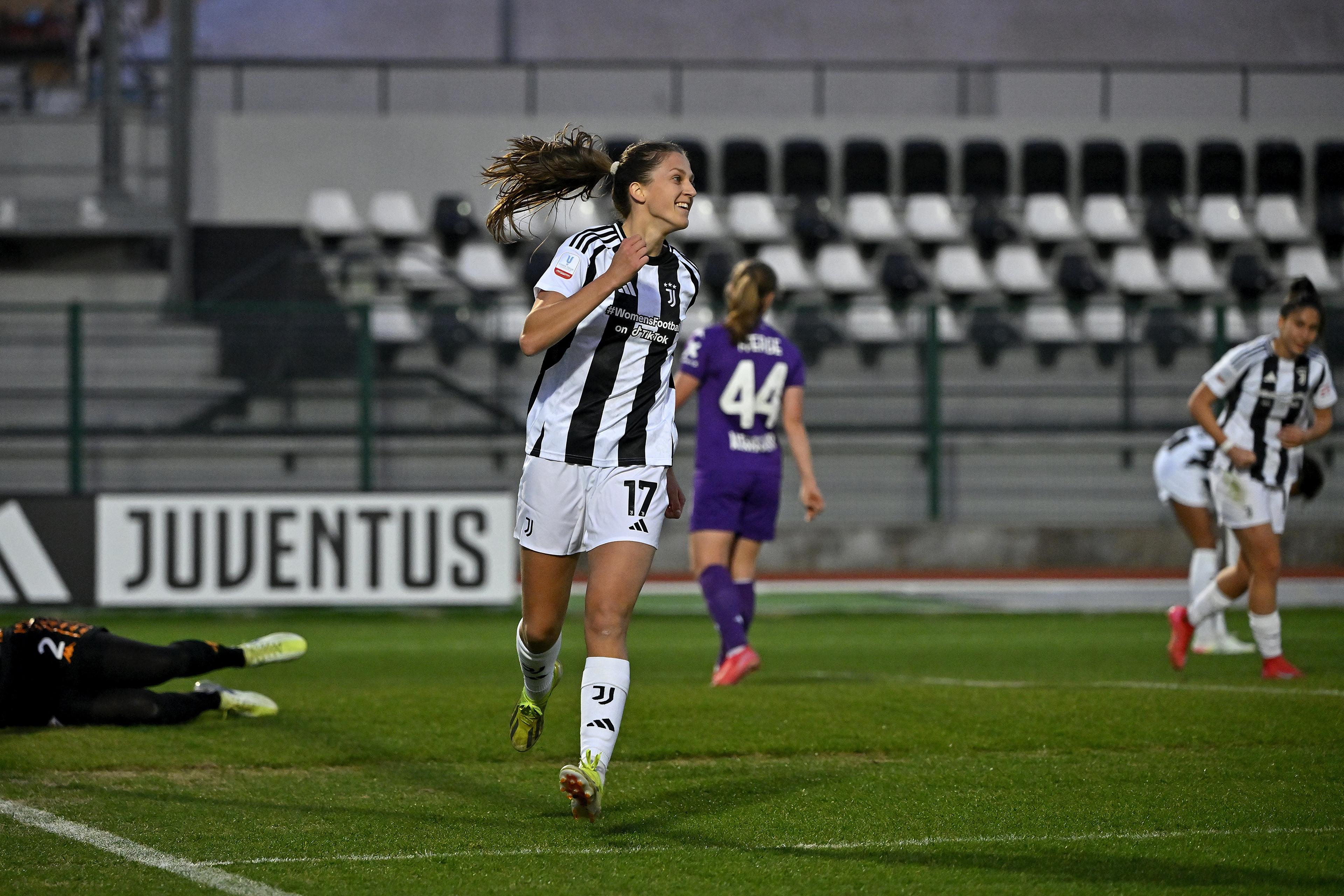 BIELLA, ITALY - MARCH 06: Emma Stolen Godo of Juventus celebrates after scoring a goal during the Women Coppa Italia match between Juventus and Fiorentina at Stadio Comunale Vittorio Pozzo Lamarmora on March 06, 2025 in Biella, Italy. (Photo by Filippo Alfero - Juventus FC/Juventus FC via Getty Images)