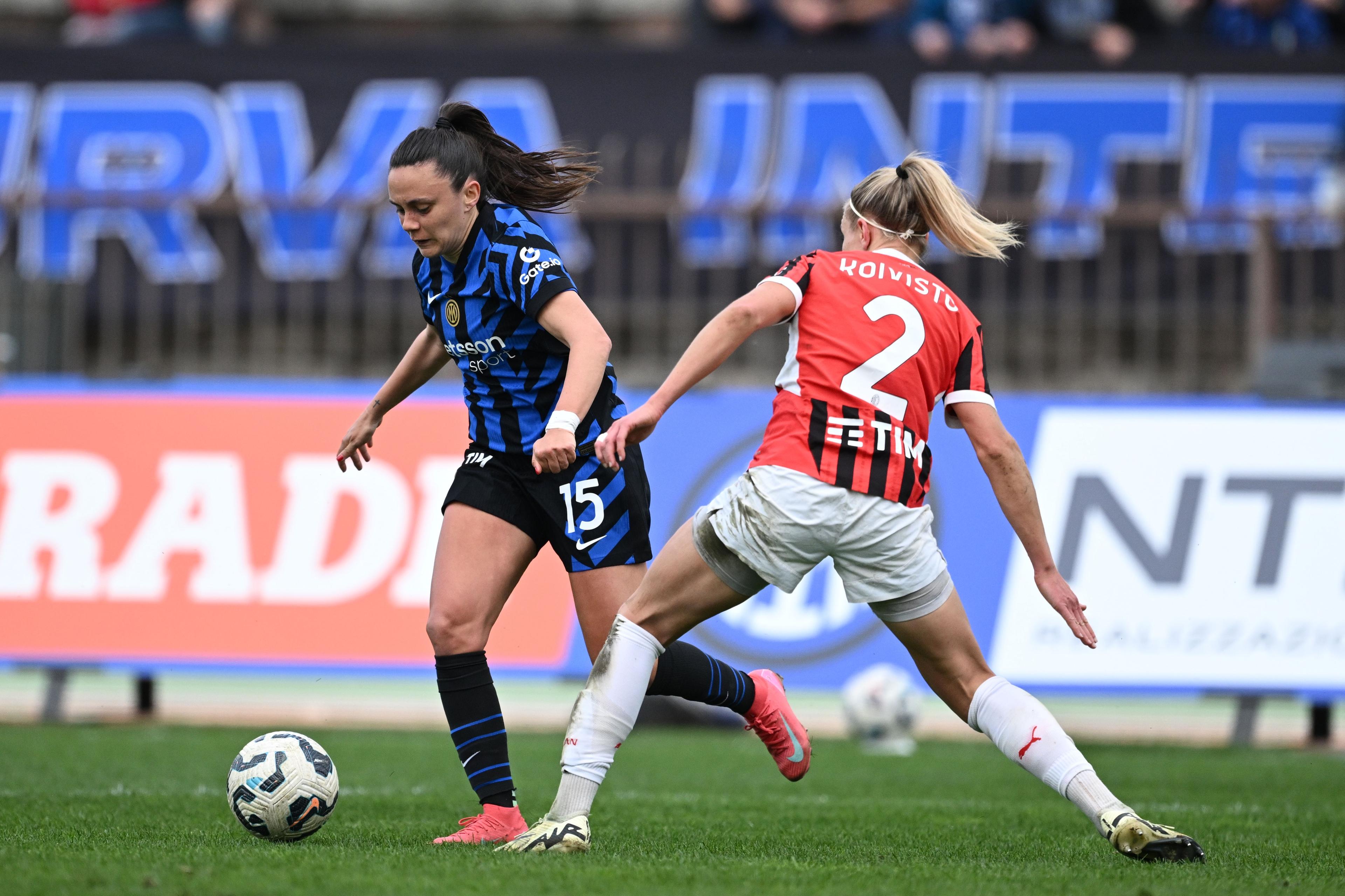 Annamaria Serturini (Inter Women)Emma Koivisto (Milan Women) ; March 16; 2025 - Football : Italian championship 2024 2025 Femminile ; 21°Day; match between Inter Women 3-3 Milan Women at Arena Civica Gianni Brera Stadium ; Milano, Italy; ;( photo by aicfoto)(ITALY) [0855]