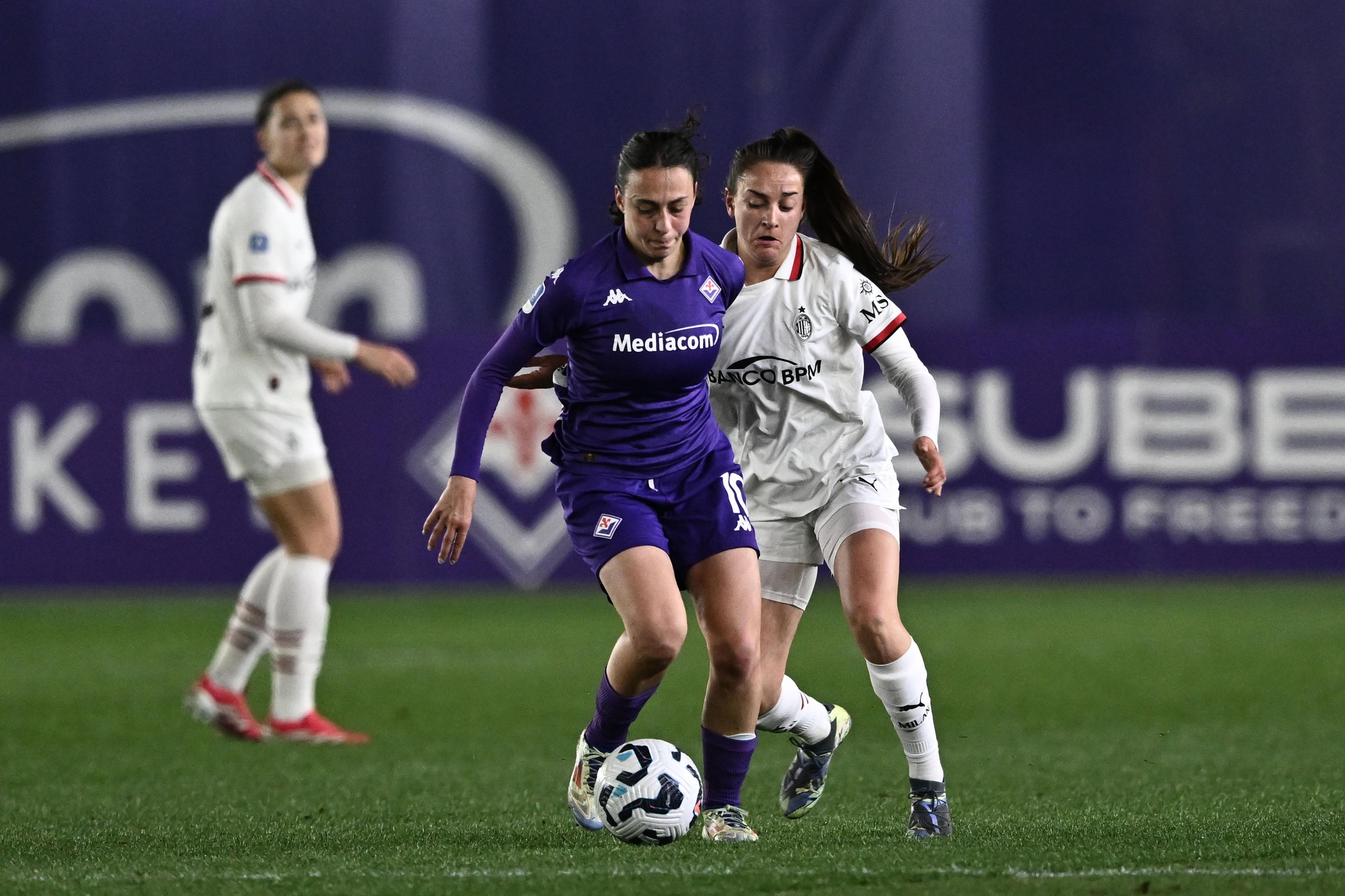 Michela Catena (Fiorentina Women)Silvia Rubio Avila (Milan Women) ; March 2; 2025 - Football : Italian championship 2024 2025 Femminile ; 18°Day; match between Fiorentina Women 0-0 Milan Women at Curva Fiesole - Viola Park Stadium ; Firenze, Italy; ;( photo by aicfoto)(ITALY) [0855]