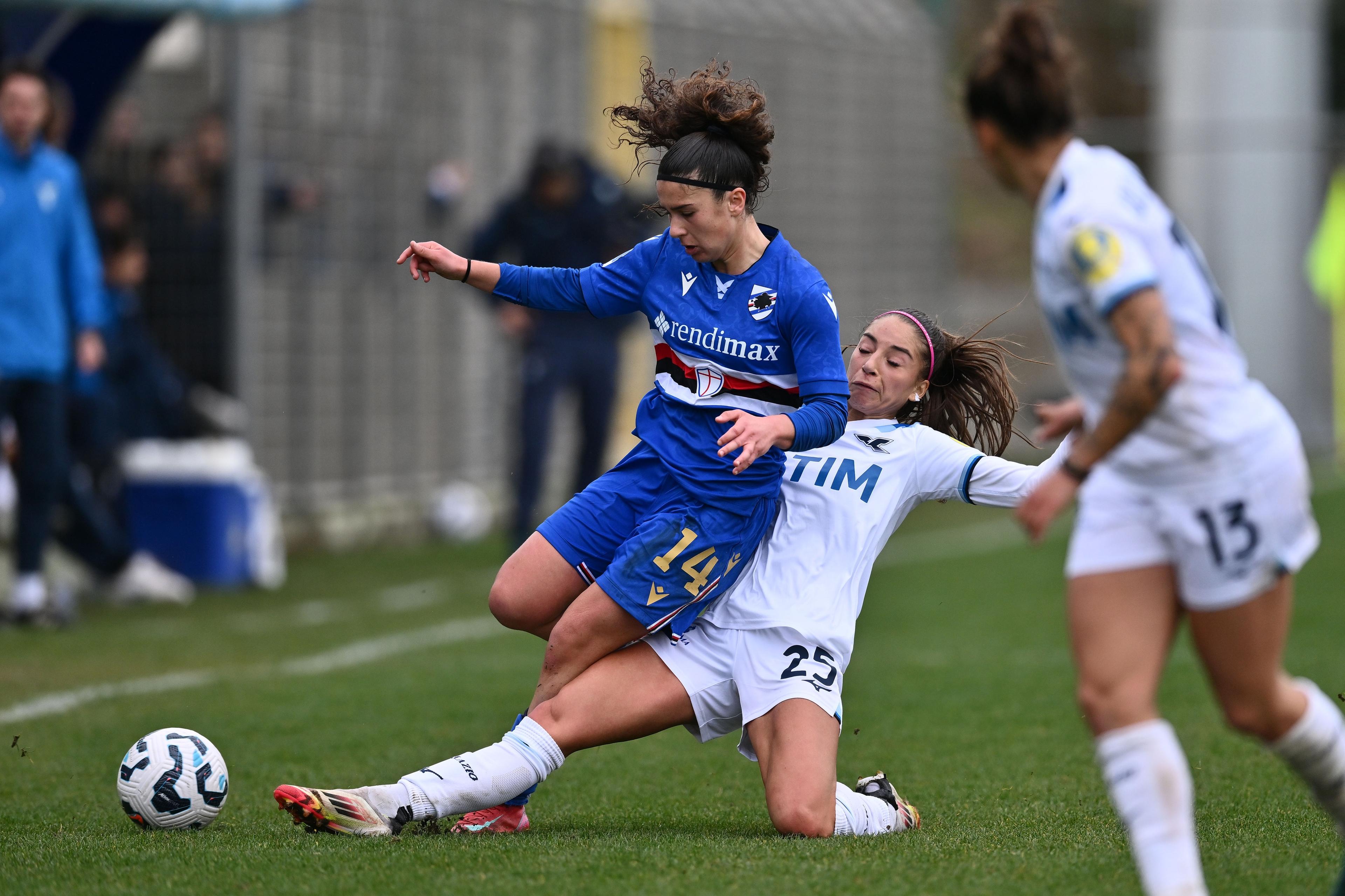 Giada Pellegrino Cimo (Sampdoria Women)Eleonora Goldoni (Lazio Women) ; March1; 2025 - Football : Italian championship 2024 2025 Femminile ; 19°Day; match between Lazio Women 3-0 Sampdoria Women at Mirko Fersini Stadium ; Formello, Italy; ;( photo by aicfoto)(ITALY) [0855]