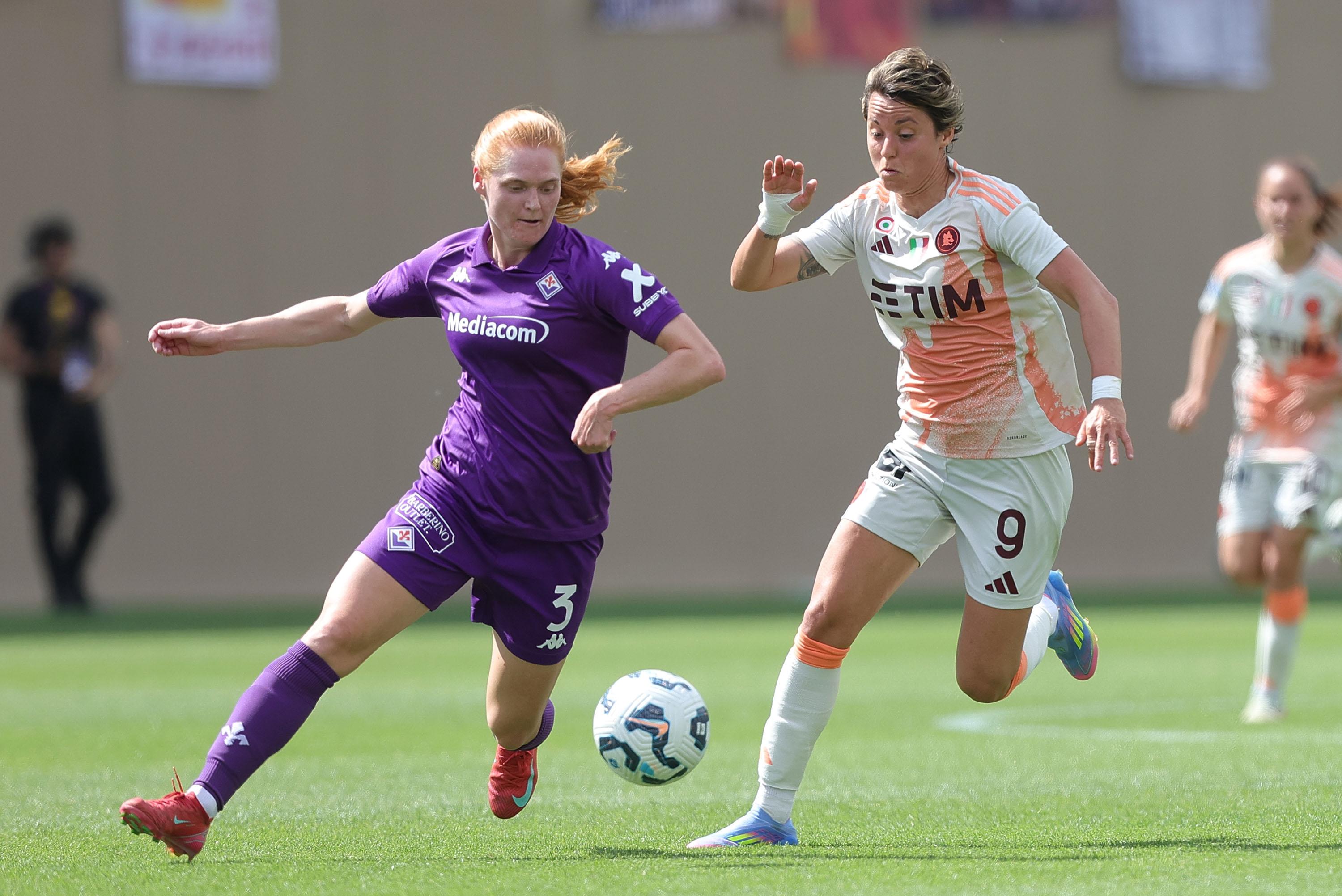 BAGNO A RIPOLI, ITALY - MAY 10: Valentina Giacinti of AS Roma Women in action during the Women Serie A Play-off Group A match between Fiorentina and AS Roma on May 10, 2025 in Bagno a Ripoli, Italy. (Photo by Gabriele Maltinti - AS Roma/AS Roma via Getty Images)