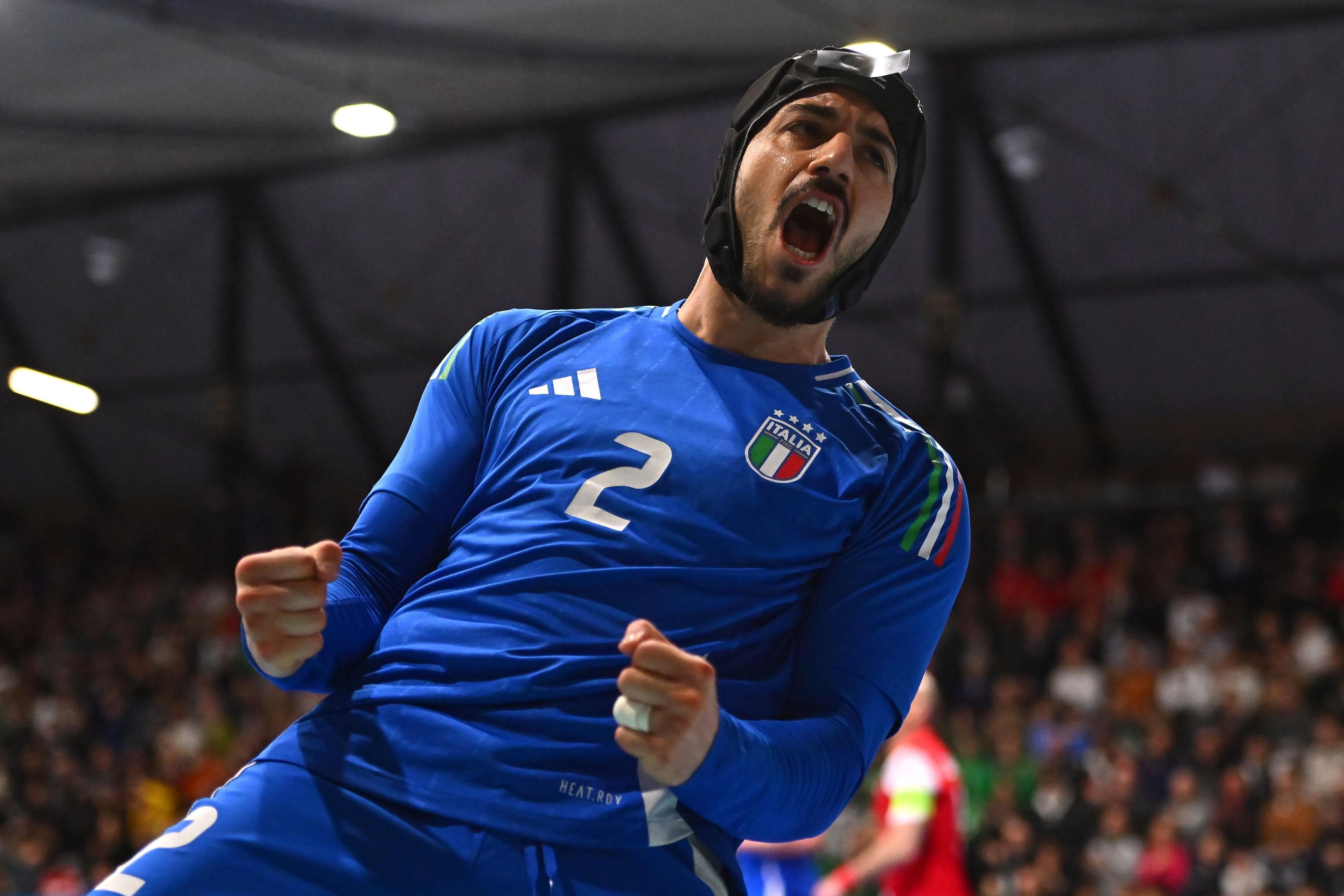REGGIO NELL\\'EMILIA, ITALY - MARCH 06: Antonio Molaro of italy celebrates during the UEFA Futsal EURO 2026 Qualifying Round match between Italy and Malta on March 06, 2025 in Reggio nell\\'Emilia, Italy. (Photo by FIGC/FIGC via Getty Images)