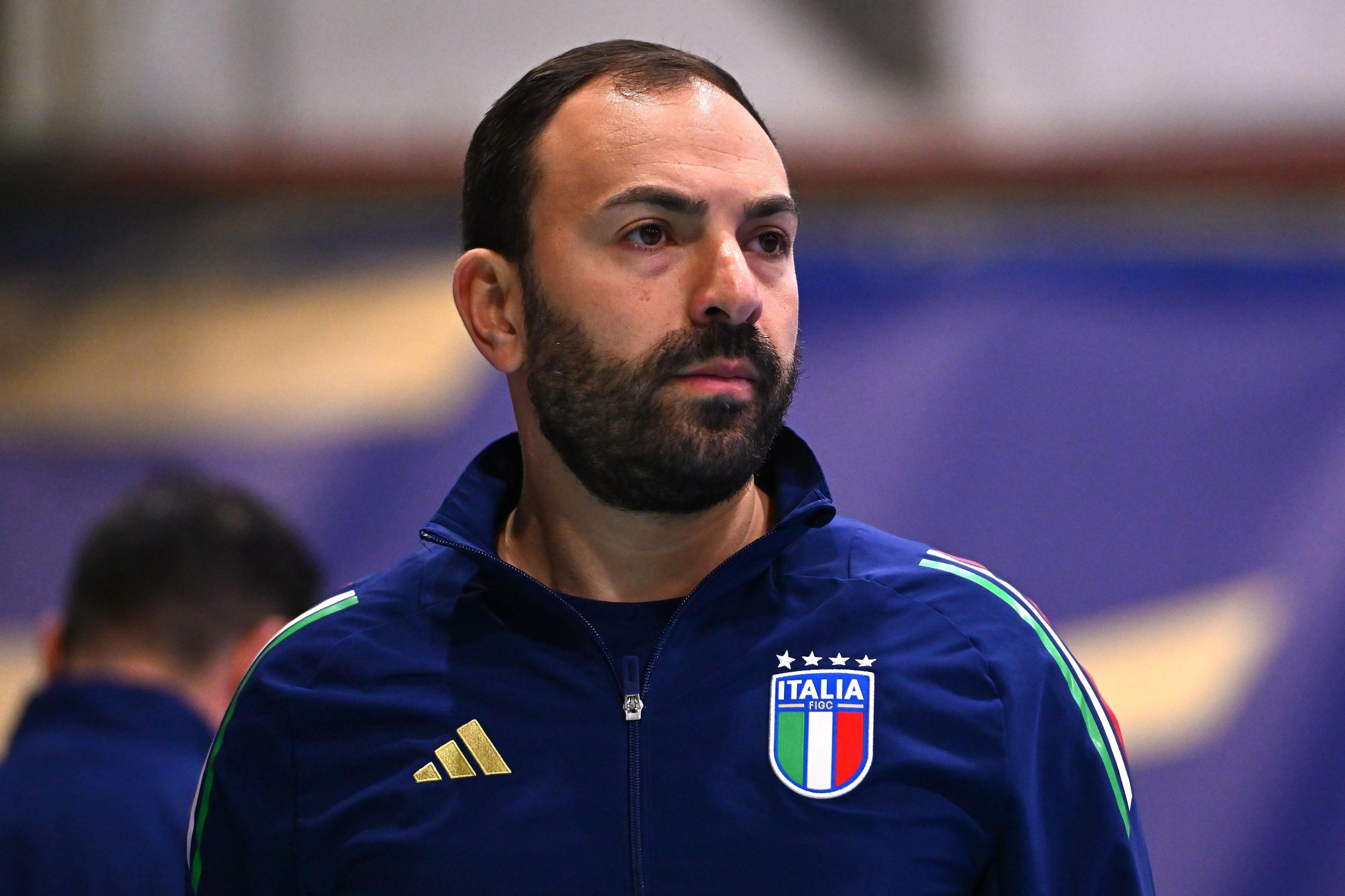 REGGIO NELL'EMILIA, ITALY - MARCH 06: Salvatore Samperi head coach of italy during the UEFA Futsal EURO 2026 Qualifying Round match between Italy and Malta on March 06, 2025 in Reggio nell'Emilia, Italy. (Photo by FIGC/FIGC via Getty Images)