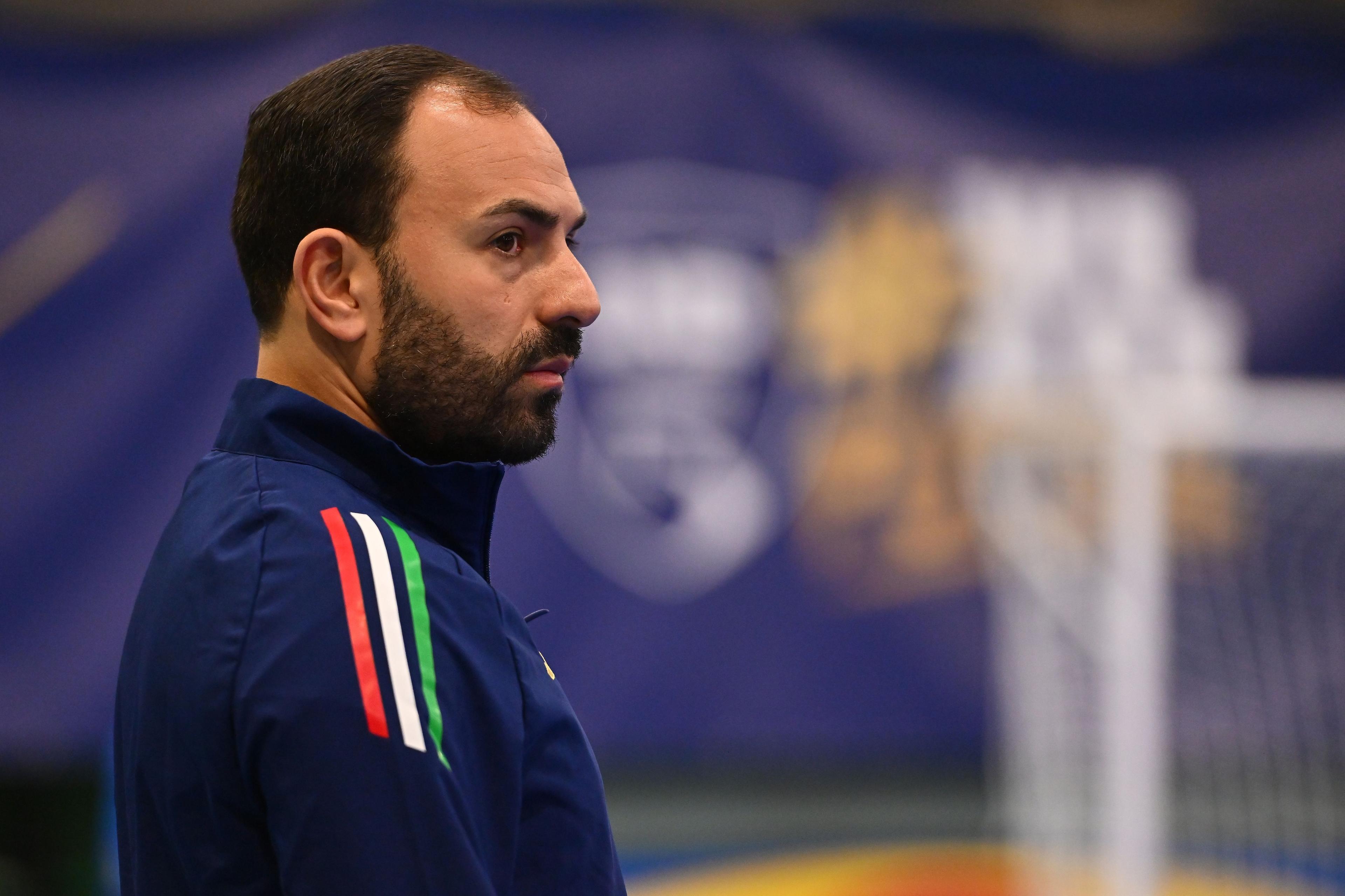 REGGIO NELL'EMILIA, ITALY - MARCH 06: Salvatore Samperi head coach of italy during the UEFA Futsal EURO 2026 Qualifying Round match between Italy and Malta on March 06, 2025 in Reggio nell'Emilia, Italy. (Photo by FIGC/FIGC via Getty Images)