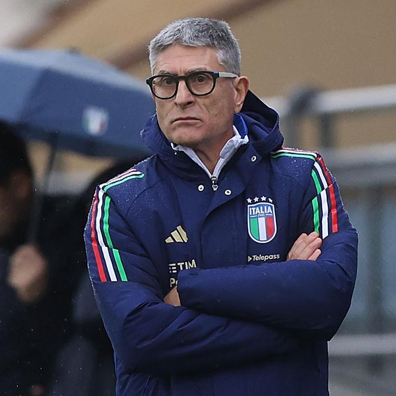 FLORENCE, ITALY - JANUARY 21: Massimiliano Favo manager of Italy U17 looks on during the International Friendly match between Italy U17 and Spain U17 on January 21, 2025 in Florence, Italy. (Photo by Gabriele Maltinti - FIGC/FIGC via Getty Images) *** Local Caption *** Massimiliano Favo