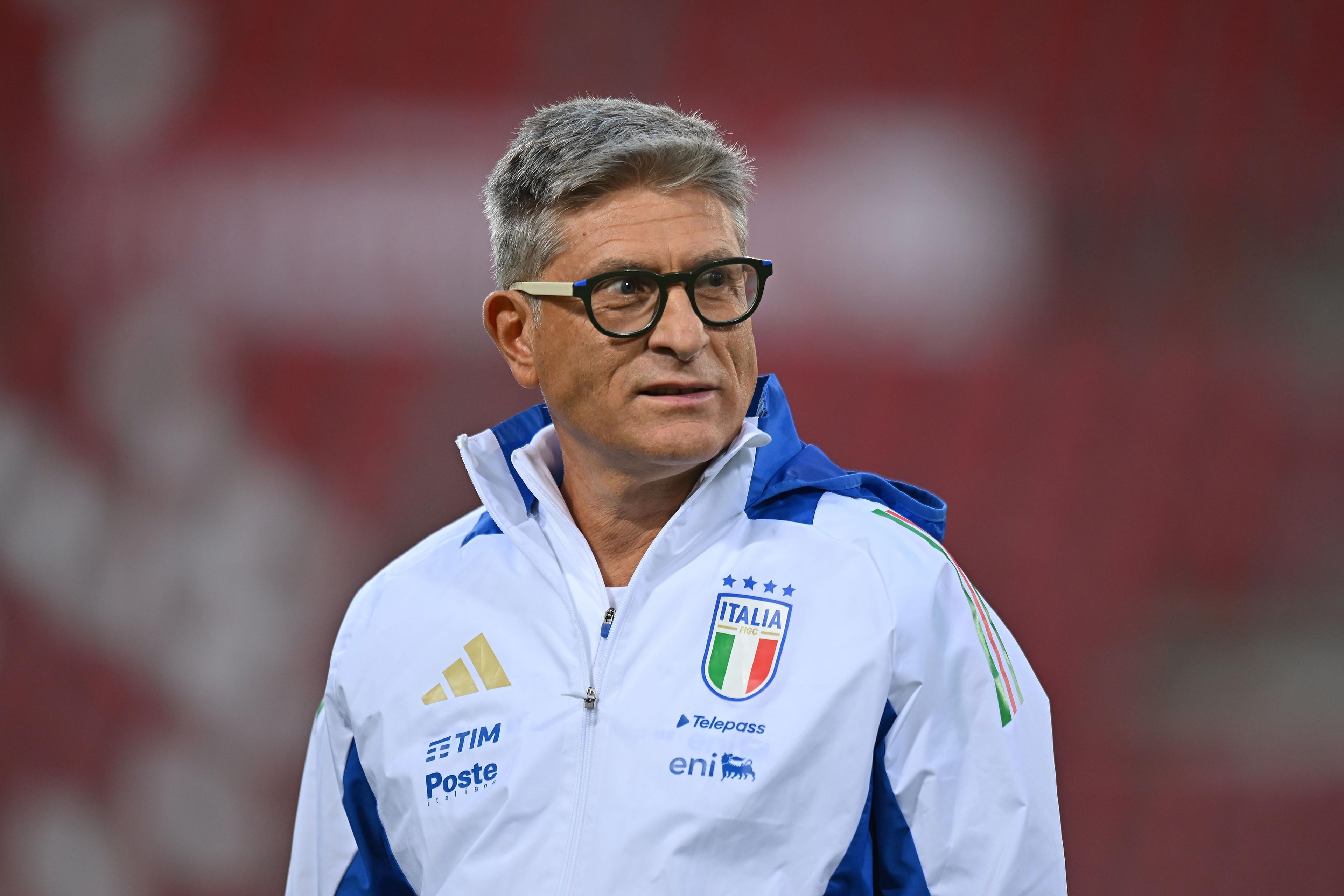 TRIESTE, ITALY - SEPTEMBER 09:  Massimiliano Favo head coach of Italy U17  reacts during the International Friendly match between Italy U17 and Spain U17 at Stadio Nereo Rocco on September 09, 2024 in Trieste, Italy.  (Photo by Alessandro Sabattini/Getty Images)