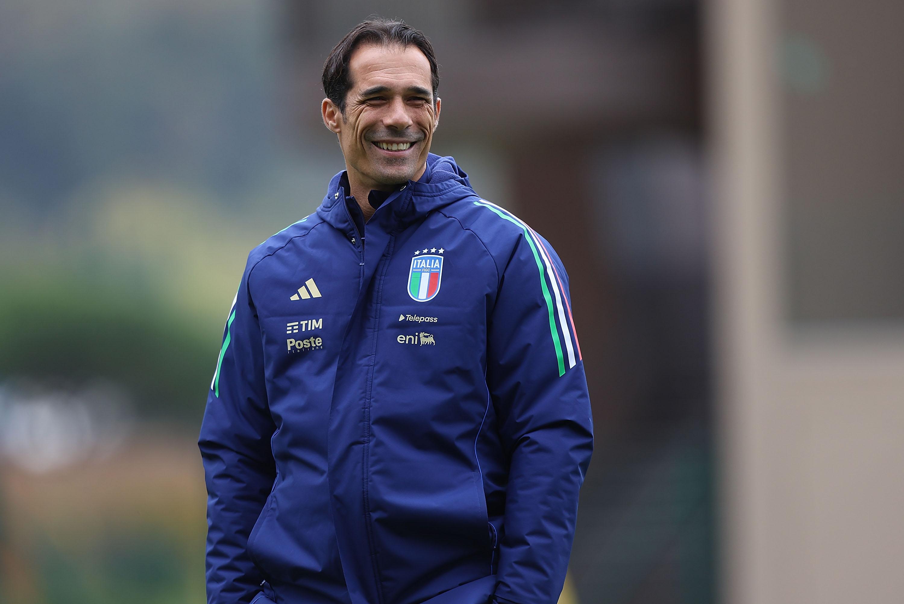 BAGNO A RIPOLI, ITALY - NOVEMBER 19: Bernardo Corradi manager of Italy U20 reacts during the Elite League match between Italy U20 and Romania U20 at Viola Park on November 19, 2024 in Bagno a Ripoli, Italy. (Photo by Gabriele Maltinti - FIGC/FIGC via Getty Images) *** Local Caption *** Bernardo Corradi