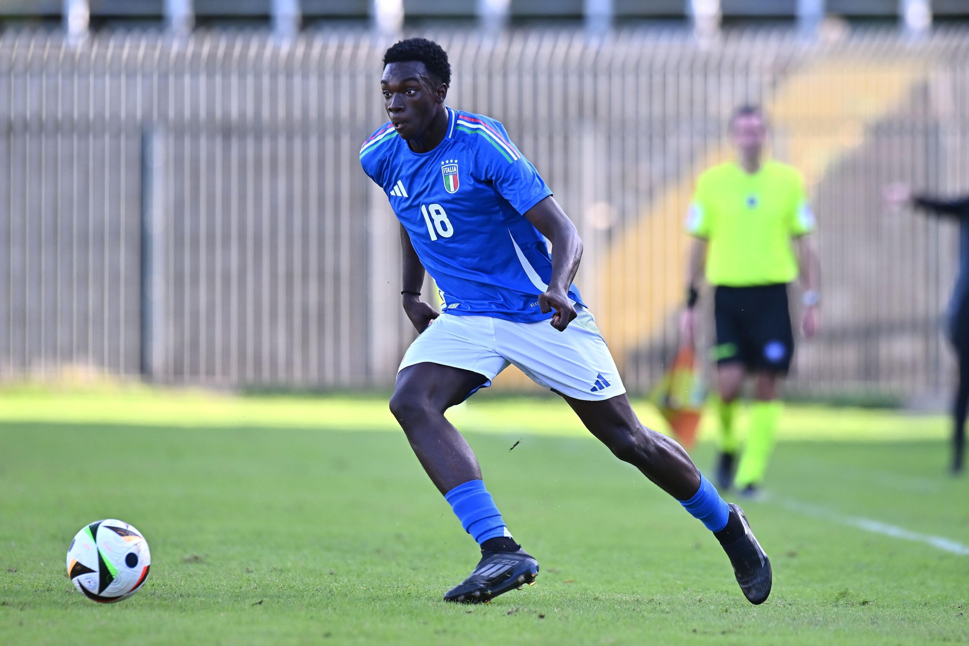 RAVENNA, ITALY - OCTOBER 10: Jeff Ekhator Osayuki of Italy U19 during the International Friendly match between Italy U19 and Wales U19 at Stadio Benito Stirpe on October 10, 2024 in Frosinone, Italy. (Photo by FIGC/FIGC via Getty Images)