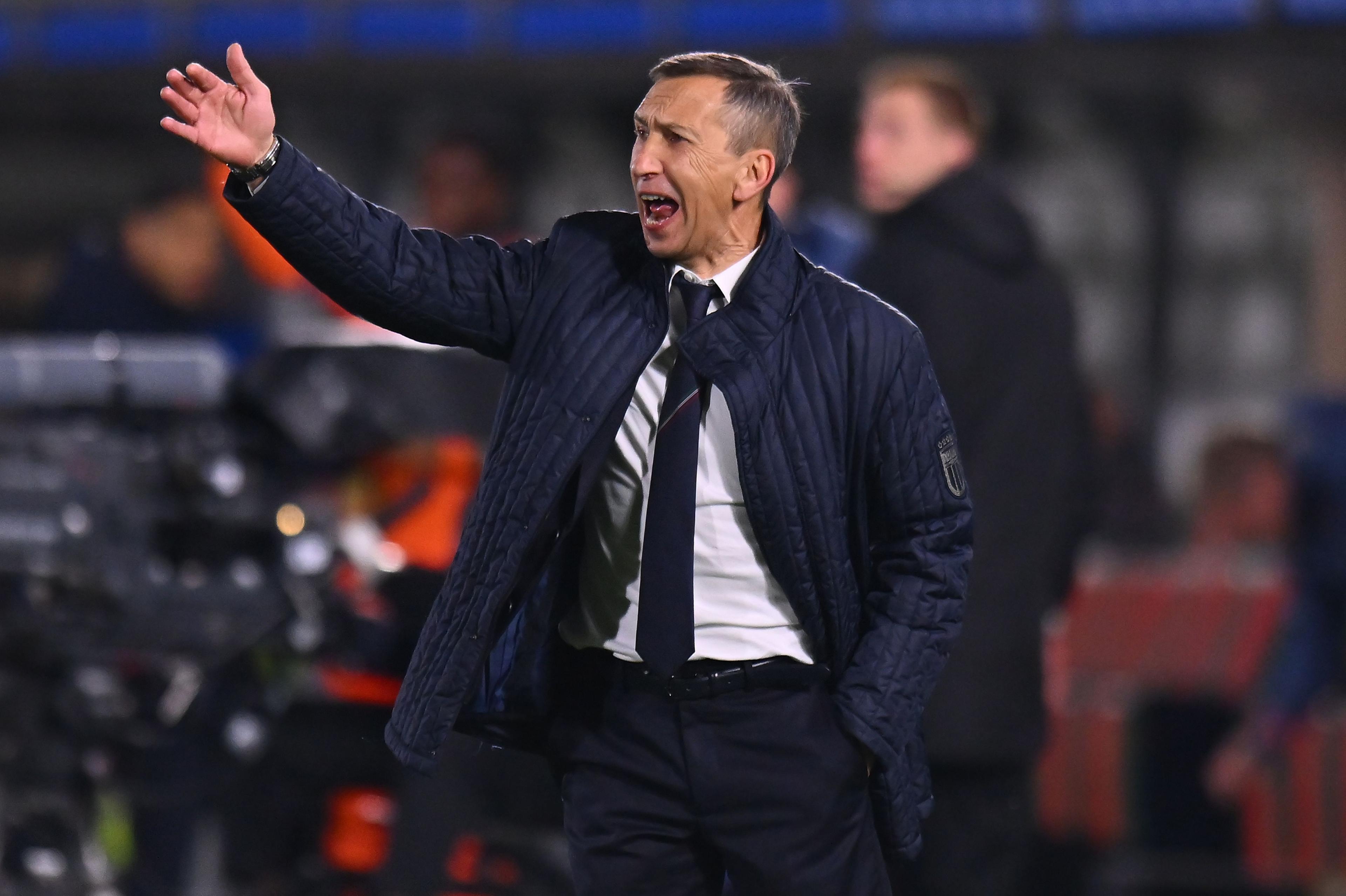 VENICE, ITALY - MARCH 21: Carmine Nunziata head coach of Italy U21 during the U21 international friendly match between U21 Italy and U21 Netherlands at Stadio Pier Luigi Penzo on March 21, 2025 in Venice, Italy. (Photo by Alessandro Sabattini - FIGC/FIGC via Getty Images)