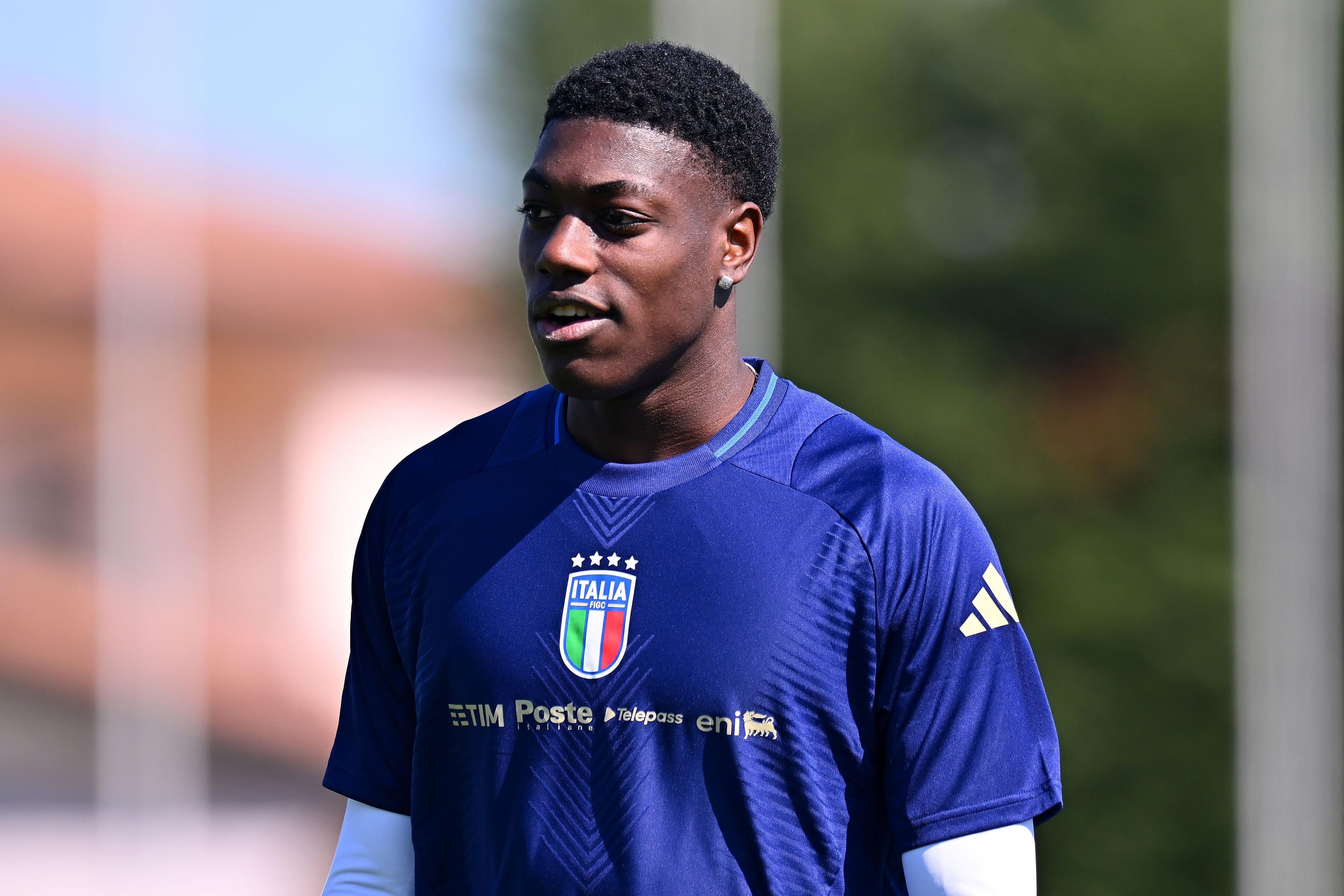 PADOVA, ITALY - MARCH 19:Issa Doumbia of Italy U21 durint the Italy U21 Training Session at Stadio Comunale di Abano Terme on March 19, 2025 in Padova, Italy. (Photo by FIGC/FIGC via Getty Images)