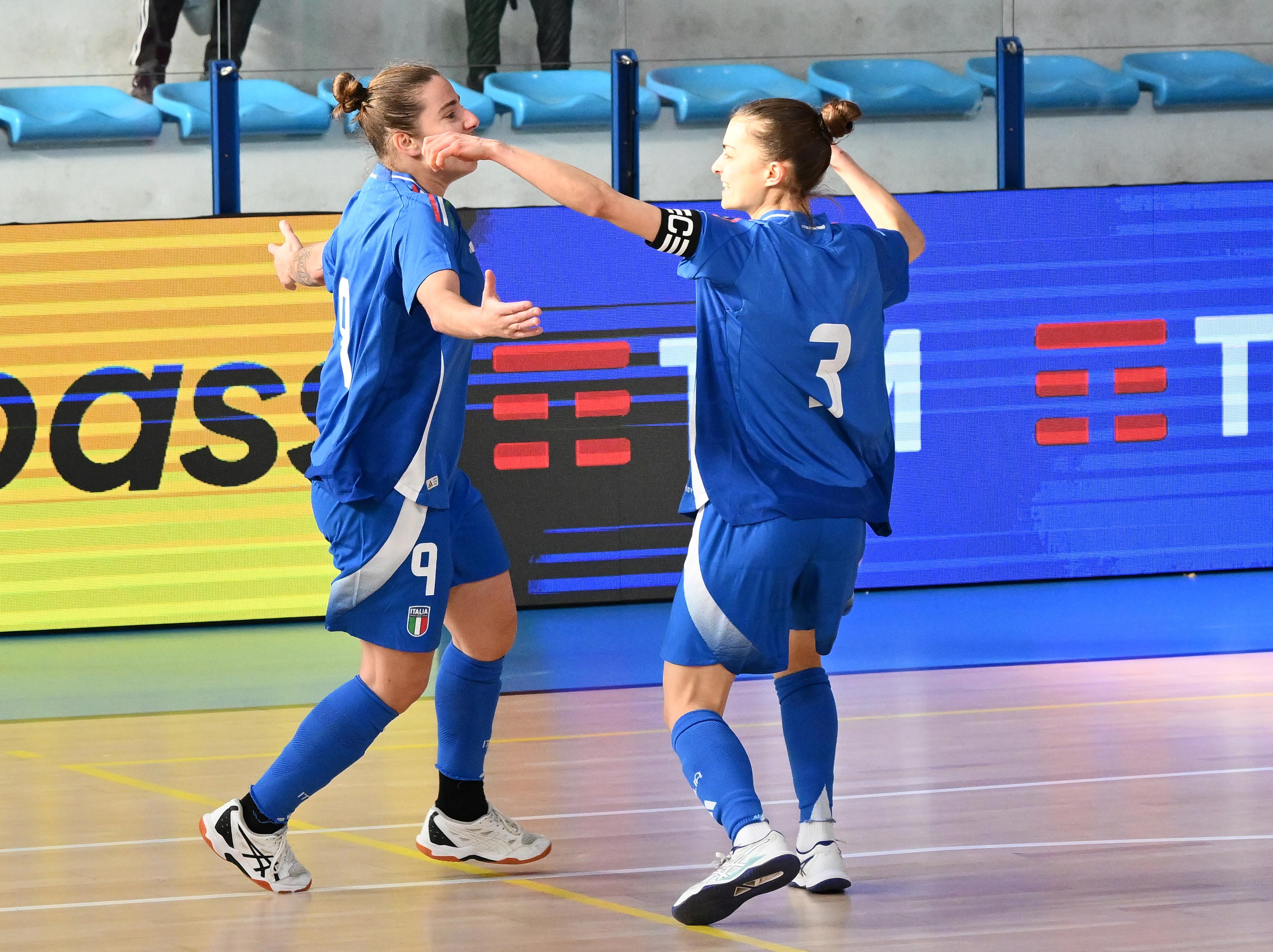 MONTESILVANO, ITALY - MARCH 19: Renata Adamatti of Italy celebrates after scoring opening goal during FIFA Futsal Women's World Cup Qualifying Round match between Italy and Hungary at Palasport Corrado Roma on March 19, 2025 in Montesilvano, Italy. (Photo by Giuseppe Bellini - FIGC/FIGC via Getty Images)