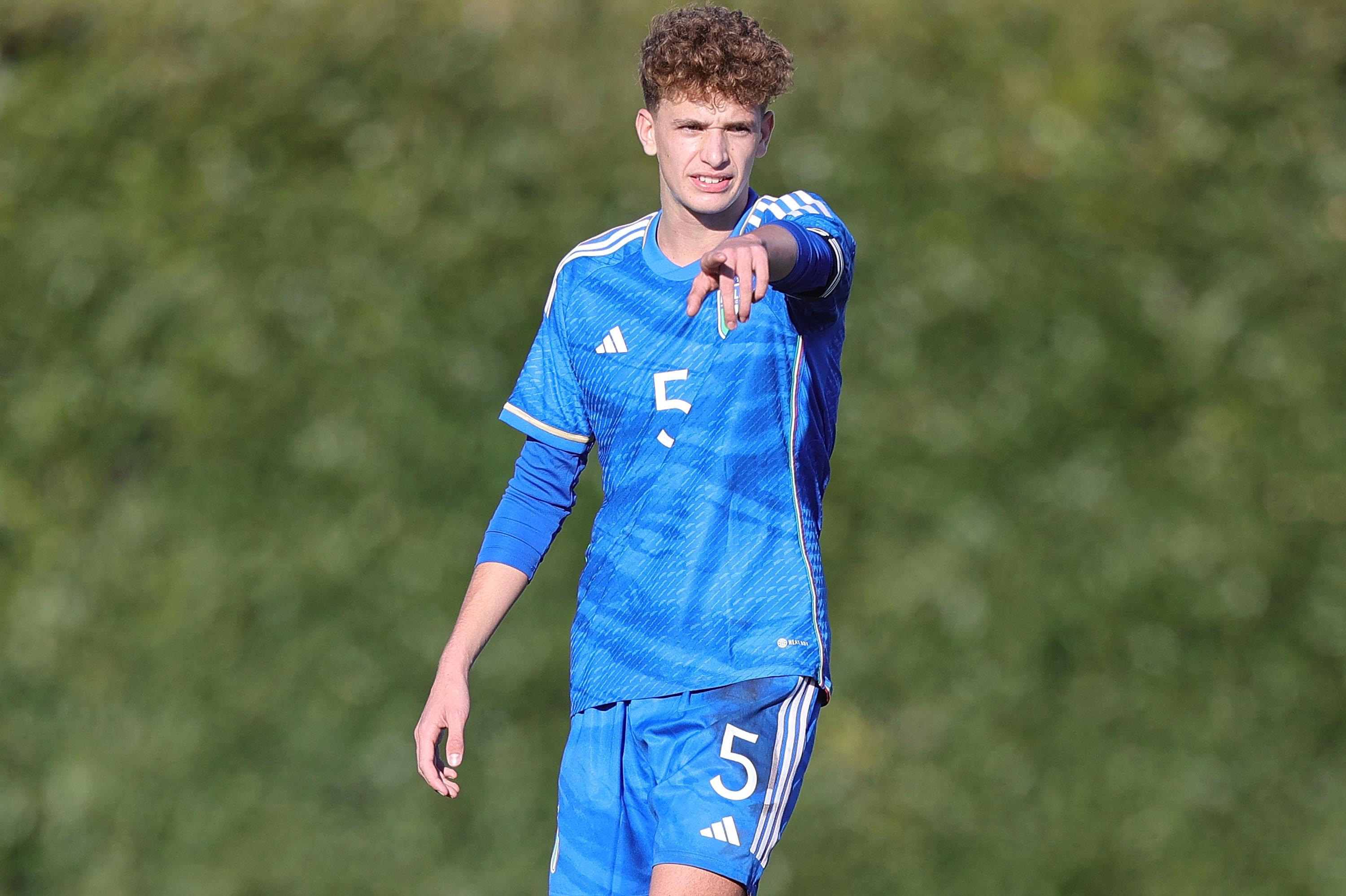 FLORENCE, ITALY - JANUARY 24: Andrea Natali of Italy U15 in action during the International Friendly match between Italy U15 and Albania U15 on January 24, 2023 in Florence, Italy. (Photo by Gabriele Maltinti/Getty Images) *** Local Caption *** Andrea Natali