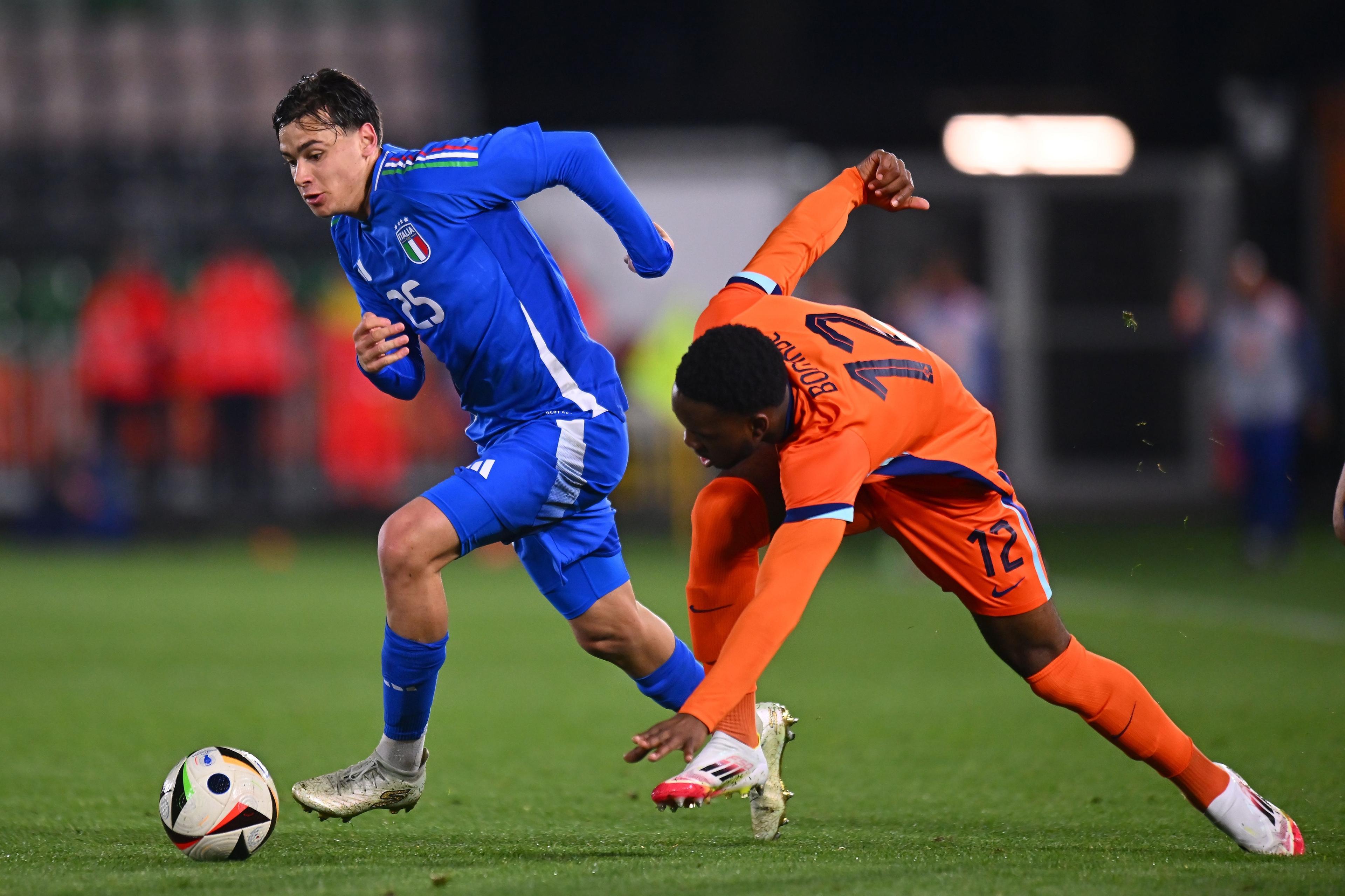 VENICE, ITALY - MARCH 21: Niccolò Pisilli of Italy U21 during the U21 international friendly match between U21 Italy and U21 Netherlands at Stadio Pier Luigi Penzo on March 21, 2025 in Venice, Italy. (Photo by Alessandro Sabattini - FIGC/FIGC via Getty Images)