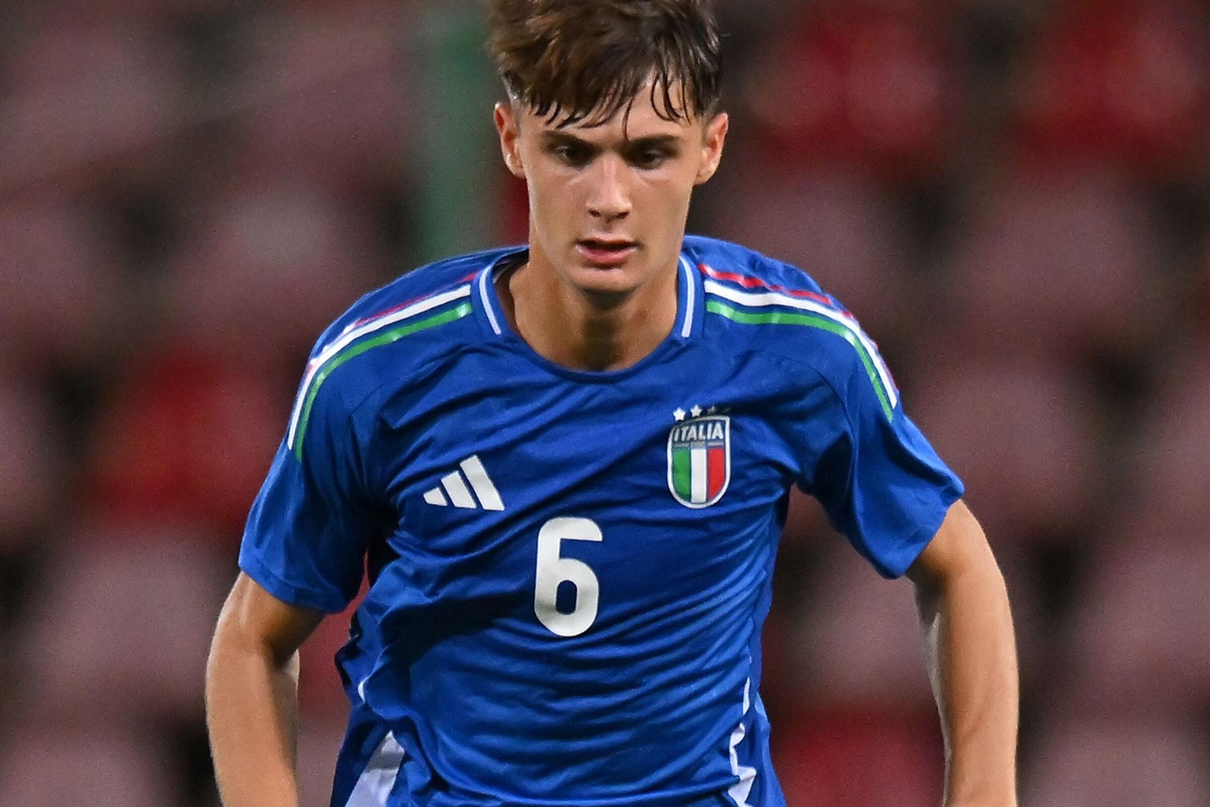 TRIESTE, ITALY - SEPTEMBER 09:  Leonardo Noah Bovio of Italy U17 in action during the International Friendly match between Italy U17 and Spain U17 at Stadio Nereo Rocco on September 09, 2024 in Trieste, Italy.  (Photo by Alessandro Sabattini/Getty Images)