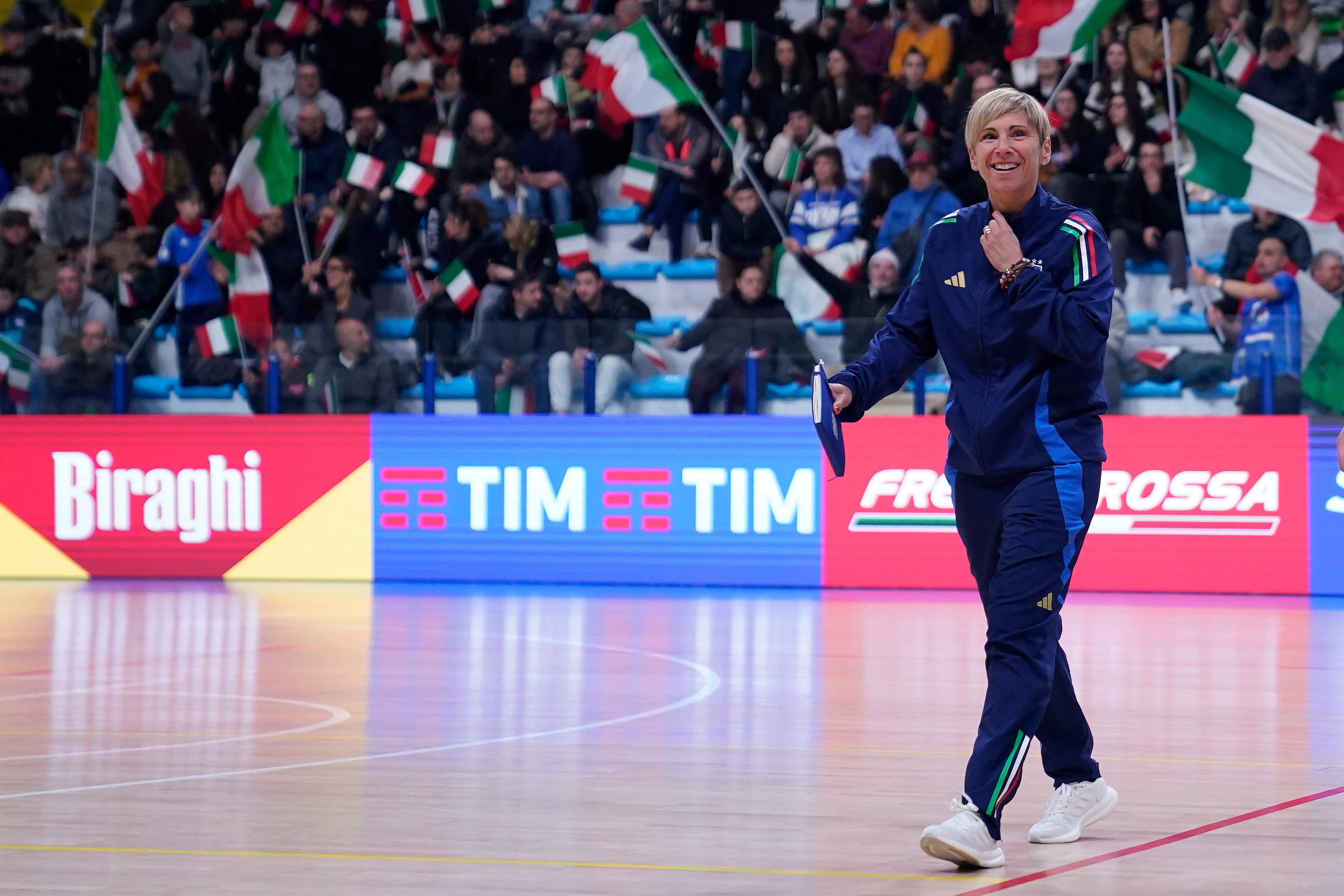 MONTESILVANO, ITALY - MARCH 22: Francesca Salvatore head coach of Italy during FIFA Futsal Women's World Cup Qualifying Round match between Italy and Portugal at Palasport Corrado Roma on March 22, 2025 in Montesilvano, Italy. (Photo by Danilo Di Giovanni - FIGC/FIGC via Getty Images)