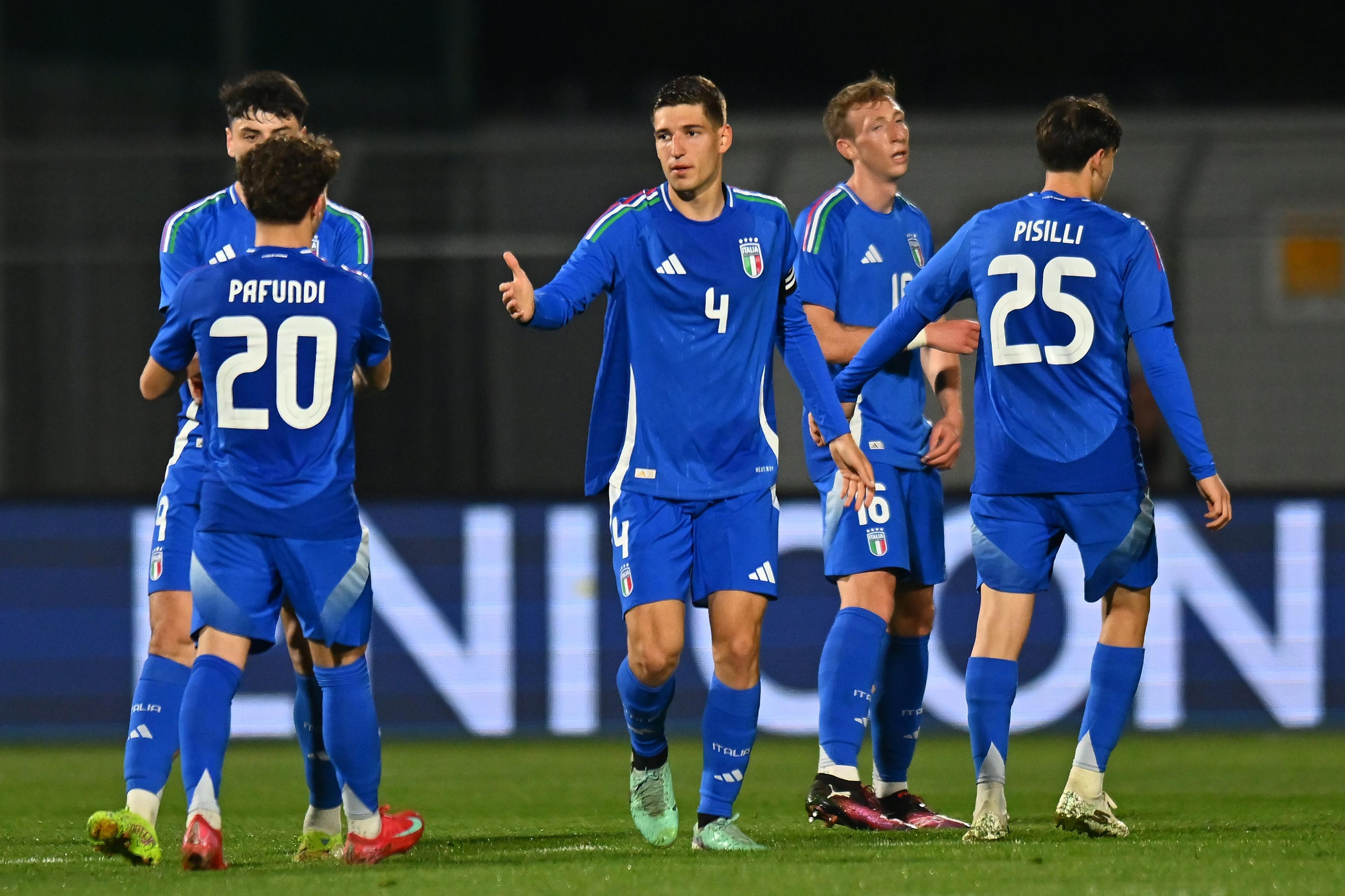 CITTADELLA, ITALY - MARCH 24: Matteo Prati of Italy U21 celebrates after scoring the 1-1 goal during the International Friendly match between Italy U21 and Denmark U21 on March 24, 2025 in Cittadella, Italy. (Photo by Alessandro Sabattini - FIGC/FIGC via Getty Images)