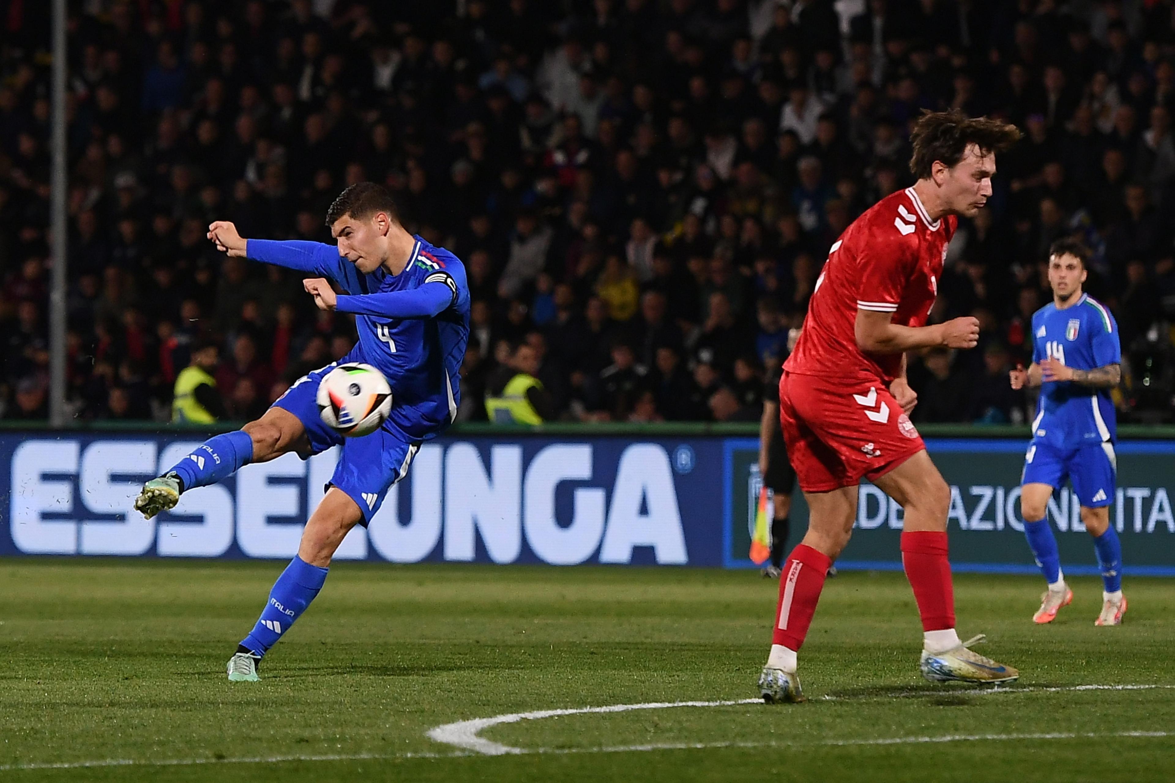 CITTADELLA, ITALY - MARCH 24:  Matteo Prati of Italy U21  scores the 1-1 goal during the International Friendly match between Italy U21 and Denmark U21 on March 24, 2025 in Cittadella, Italy. (Photo by Alessandro Sabattini - FIGC/FIGC via Getty Images)