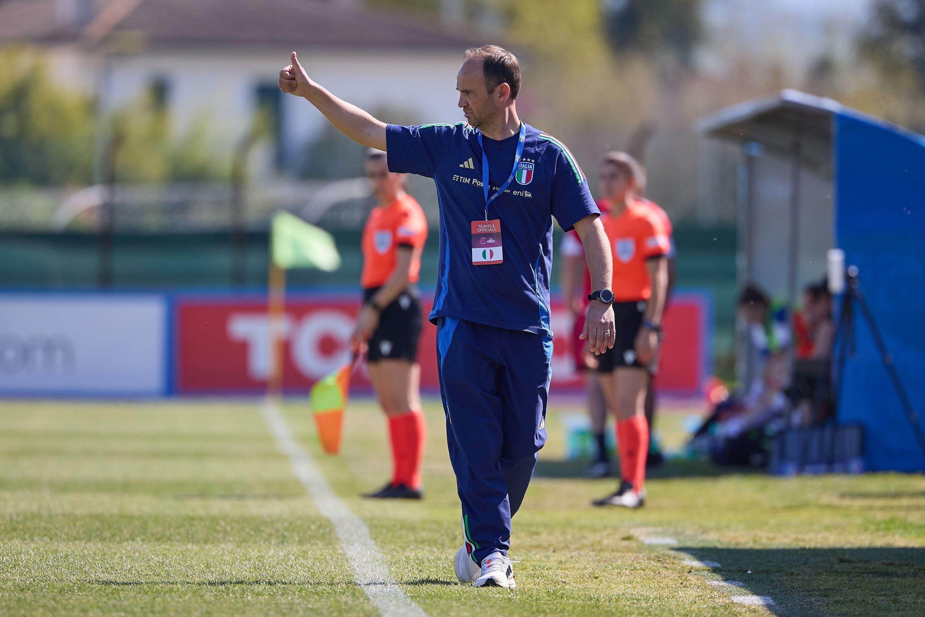 SANT'ARCANGELO DI ROMAGNA, ITALY - APRIL 05: XXXXX during the UEFA European Women's Under-19 Championship round 2 match between Italy and Slovakia at Stadio Valentino Mazzola on April 05, 2025 in Sant'Arcangelo di Romagna, Italy. (Photo by Emmanuele Ciancaglini/FIGC via Getty Images)