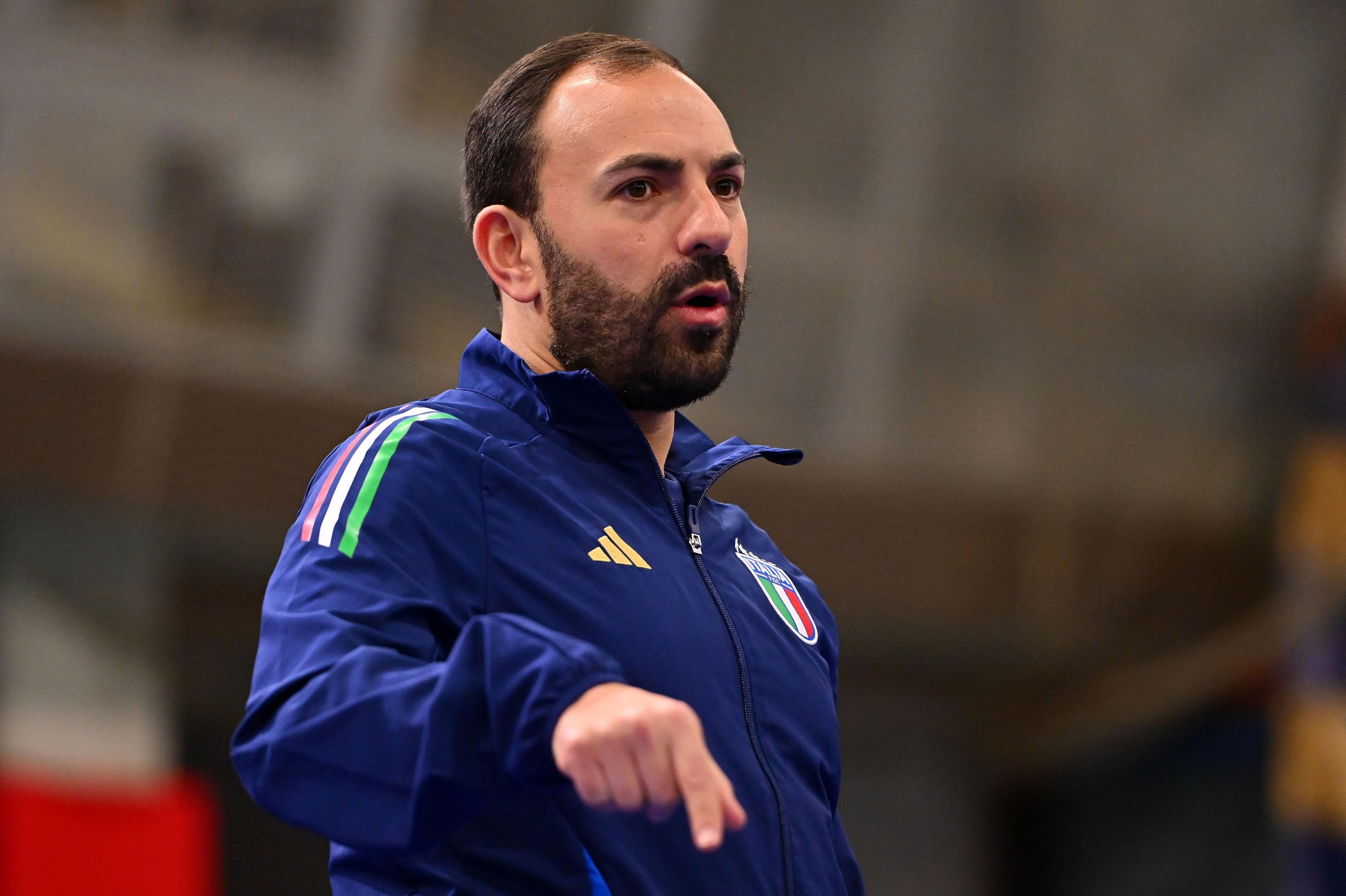 REGGIO NELL'EMILIA, ITALY - MARCH 06: Salvatore Samperi head coach of italy during the UEFA Futsal EURO 2026 Qualifying Round match between Italy and Malta on March 06, 2025 in Reggio nell'Emilia, Italy. (Photo by FIGC/FIGC via Getty Images)