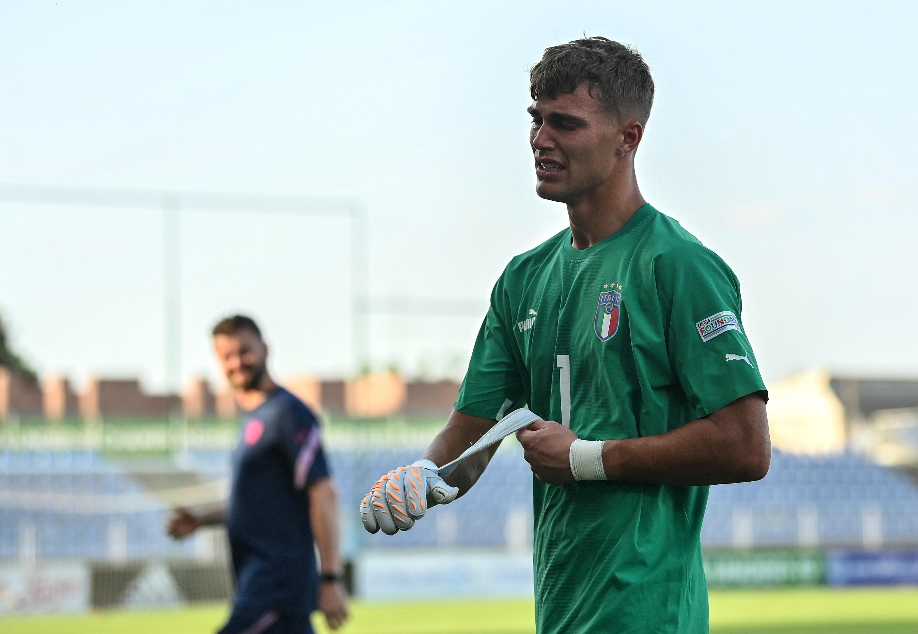 SENEC, SLOVAKIA - June 28: Italy goalkeeper Sebastiano Desplanches after his side's defeat in the UEFA European Under-19 Championship semi-final match between England and Italy on June 28, 2022 at the NTC Senec in Senec, Slovakia. (Photo by Seb Daly - UEFA/UEFA via Sportsfile)