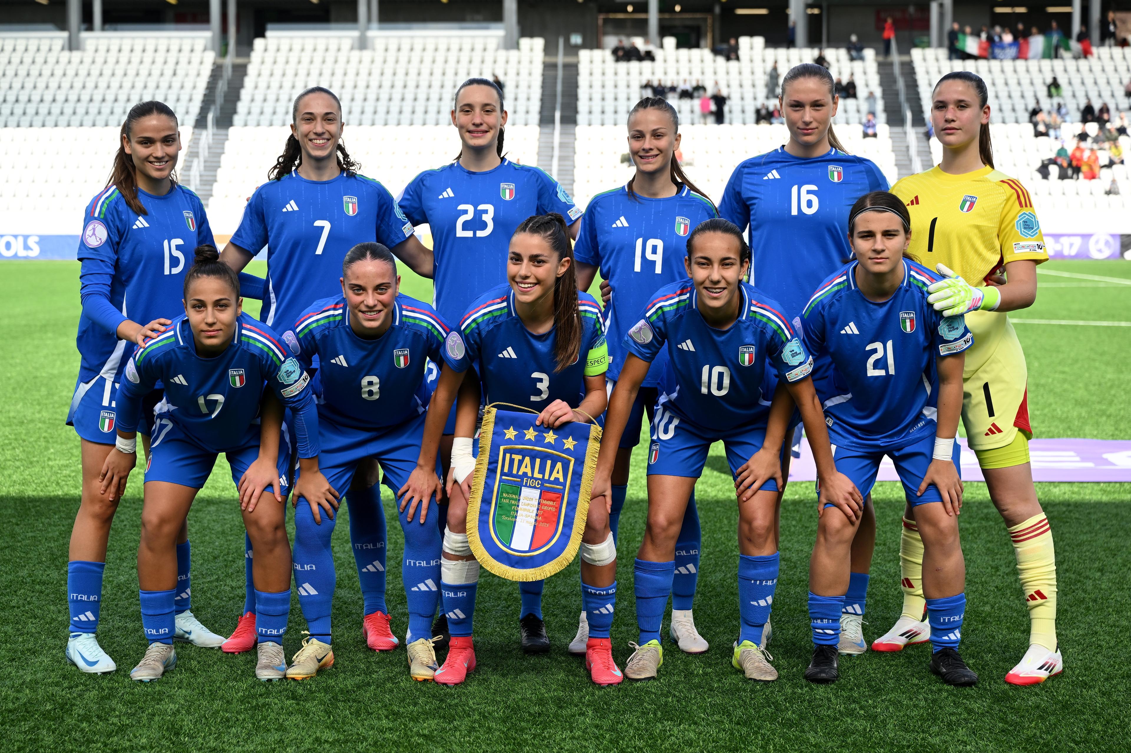 THORSHAVN, FAEROE ISLANDS - MAY 11: Italy team group during the UEFA Women's European Under-17 Championship 2024/25 Group B match between Italy and Spain at Torsvollur on May 11, 2025 in Thorshavn, Faeroe Islands. (Photo by Shauna Clinton/UEFA via Getty Images)