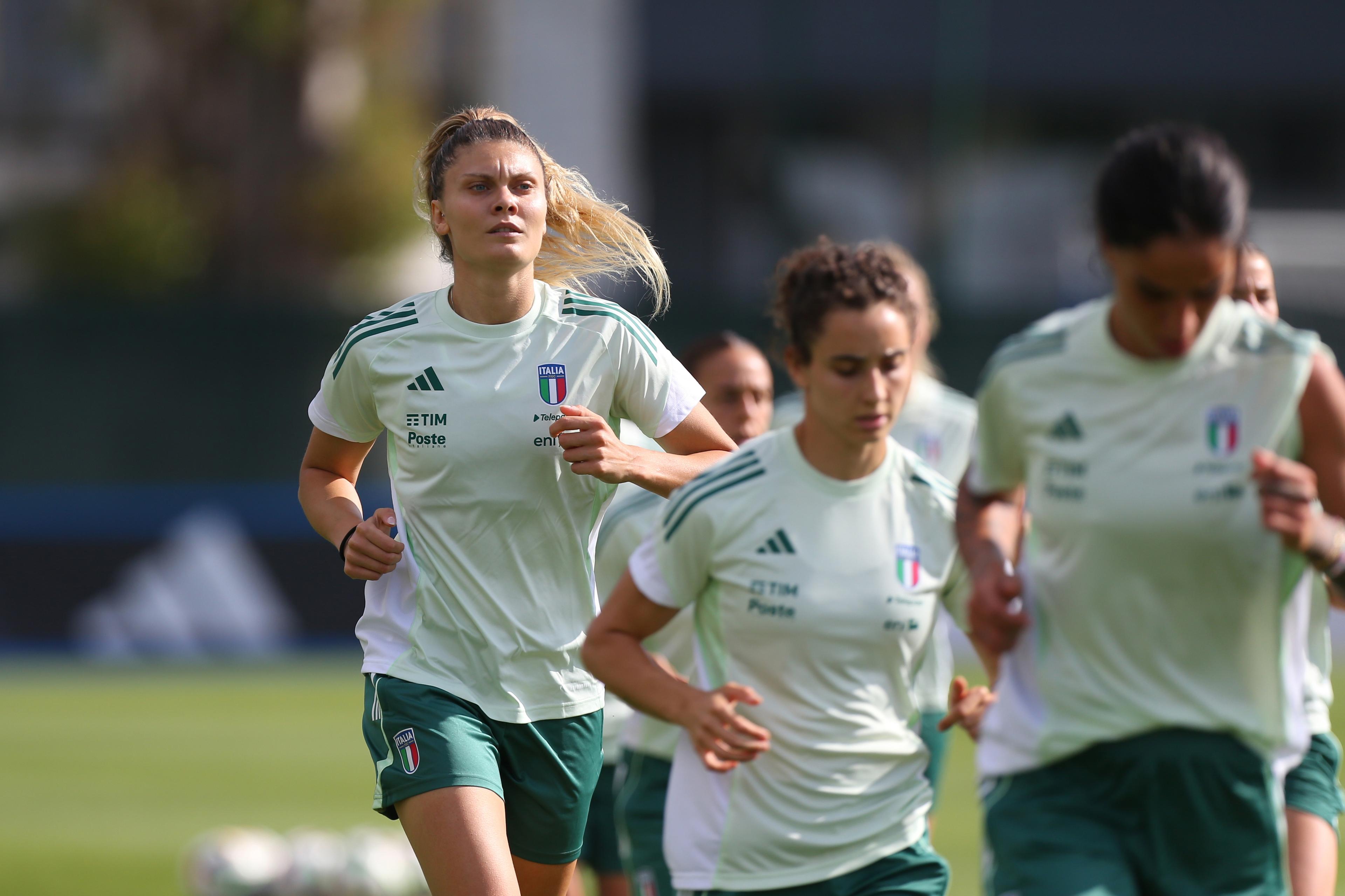 ROME, ITALY - MAY 21: Michela Cambiaghi of Italy women in action during the Italy women training session at Acqua Acetosa on May 21, 2025 in Rome, Italy. (Photo by Paolo Bruno - FIGC/FIGC via Getty Images)