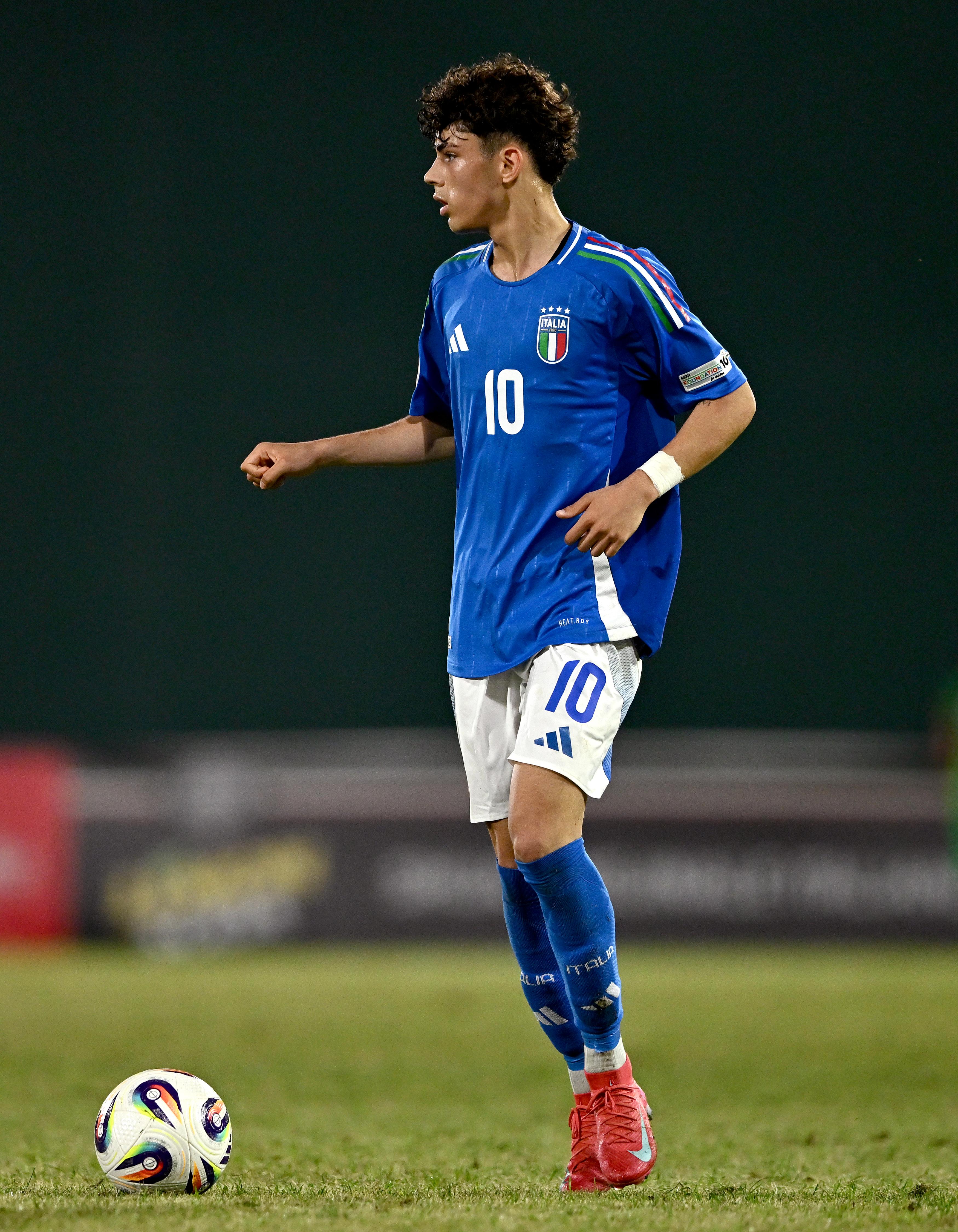 RROGOZHINE, ALBANIA - MAY 23: â Samuele Inacio of Italy runs with the ball during the UEFA European Under-17 Championship match between Italy and England at Egnatia on May 23, 2025 in Rrogozhine, Albania. (Photo by Ben McShane - Sportsfile/UEFA via Getty Images)